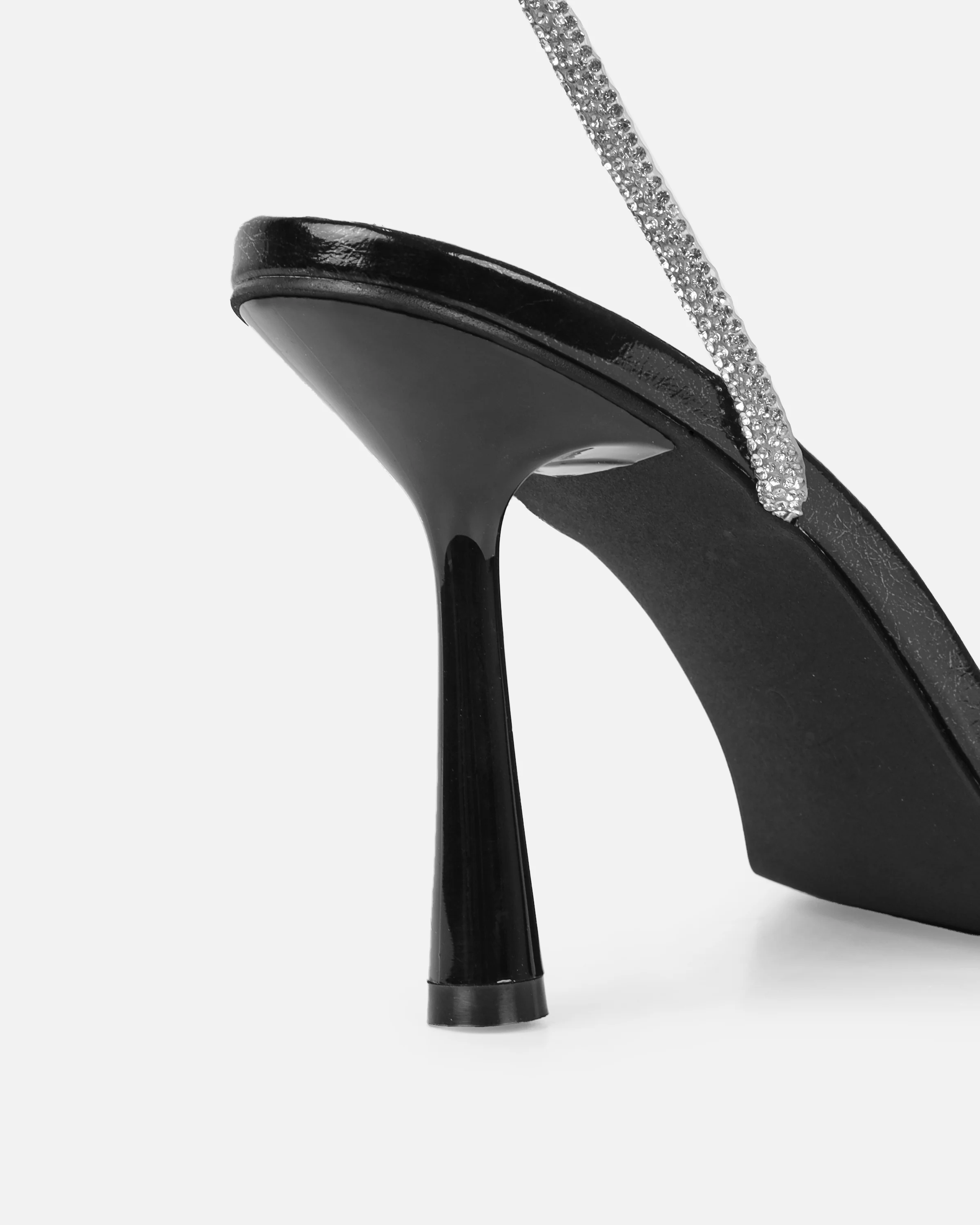 Mollie Black Patent Diamante Heeled Sandals - Image 3