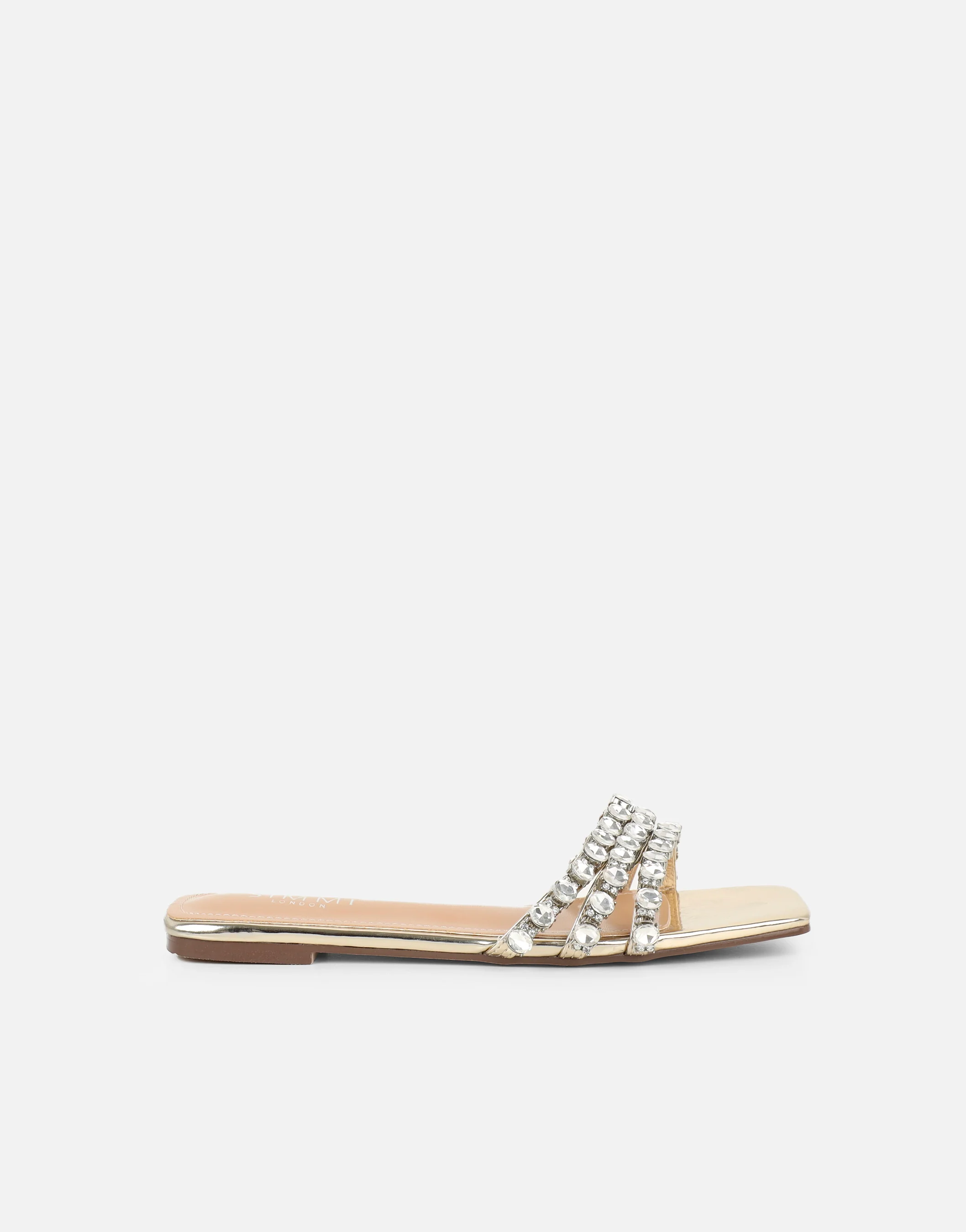 Monroe Gold Mirror Diamante Flat Sandals - Image 2