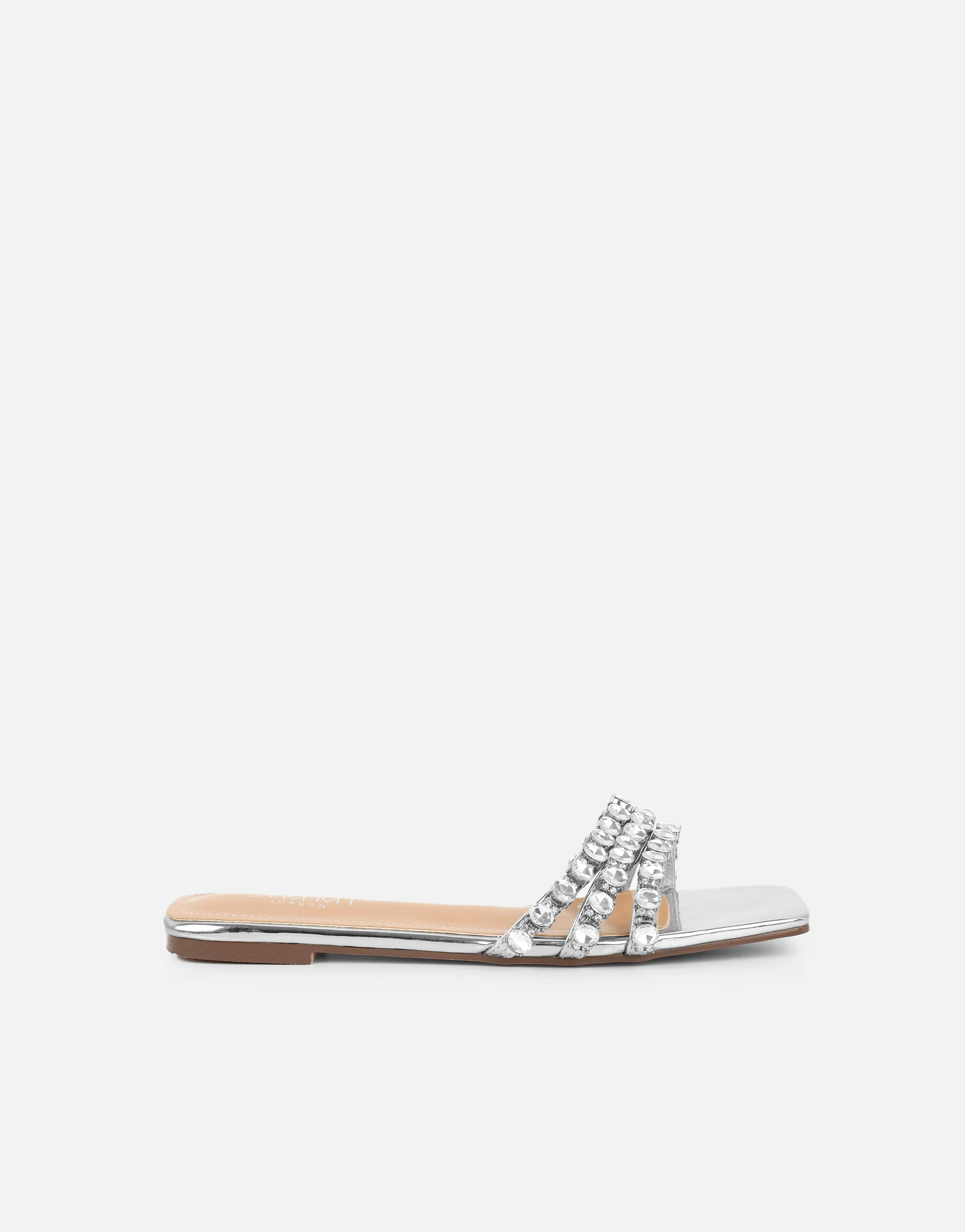 Monroe Silver Mirror Diamante Flat Sandals - Image 2