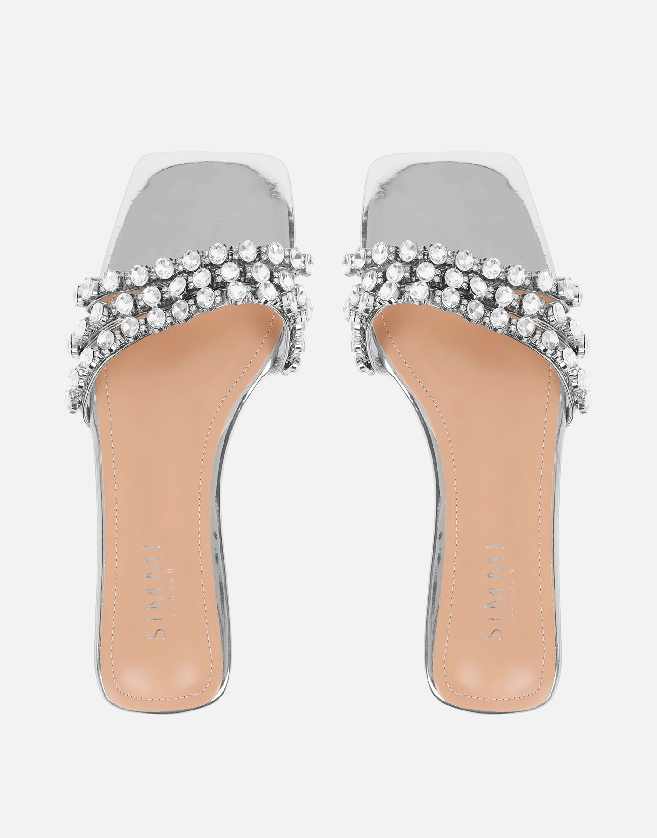 Monroe Silver Mirror Diamante Flat Sandals - Image 3