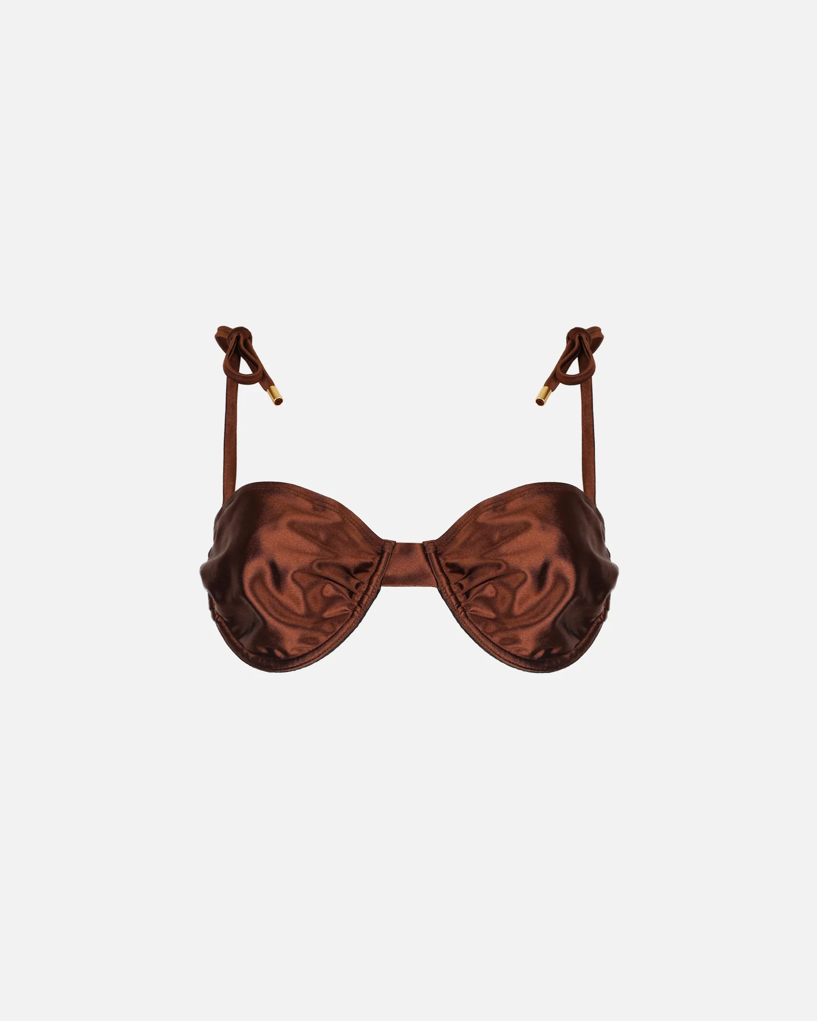 Rayos Chocolate Satin Ruched Bikini Top - Image 5