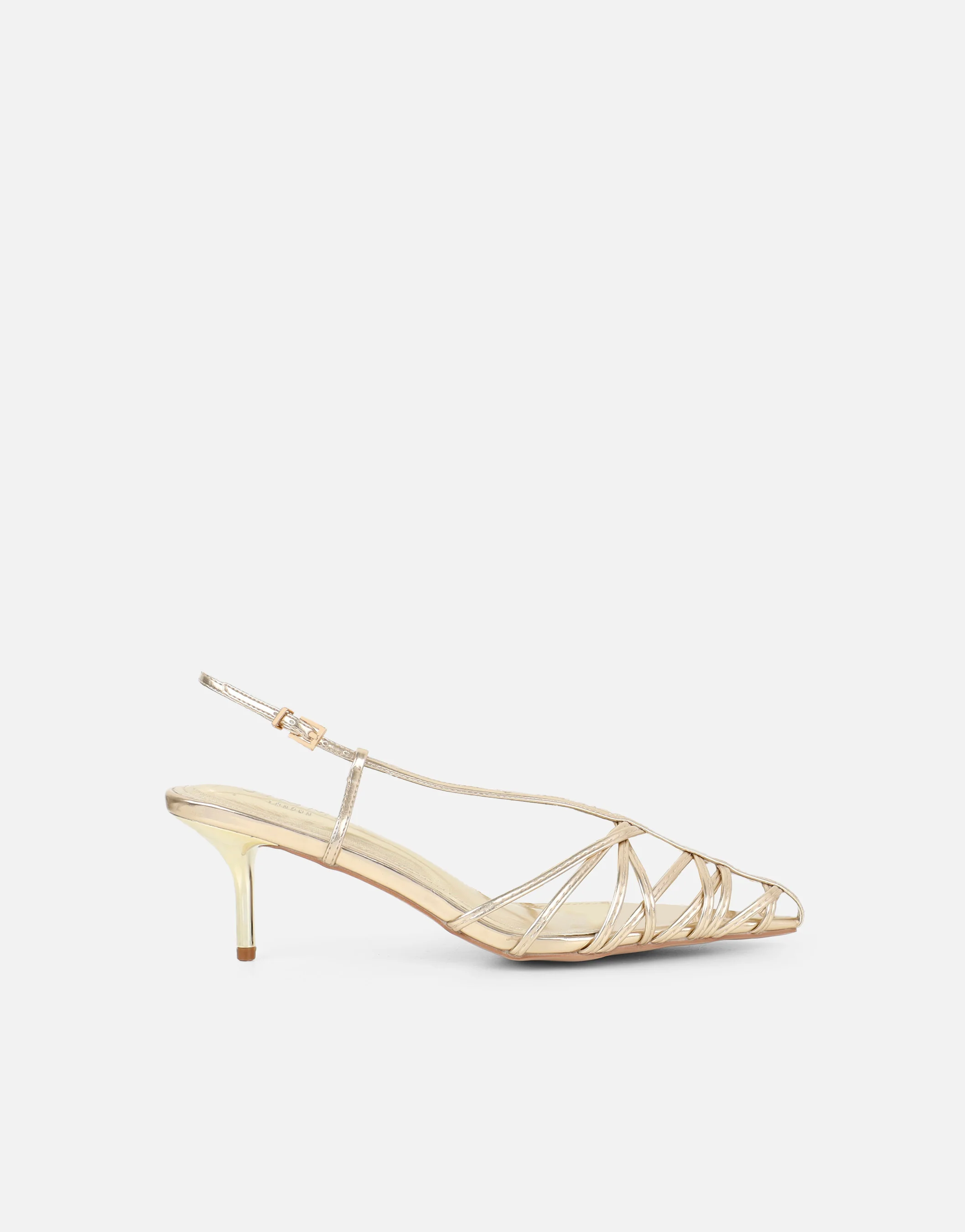 Nadia Gold Metallic Strappy Caged Sandals - Image 2