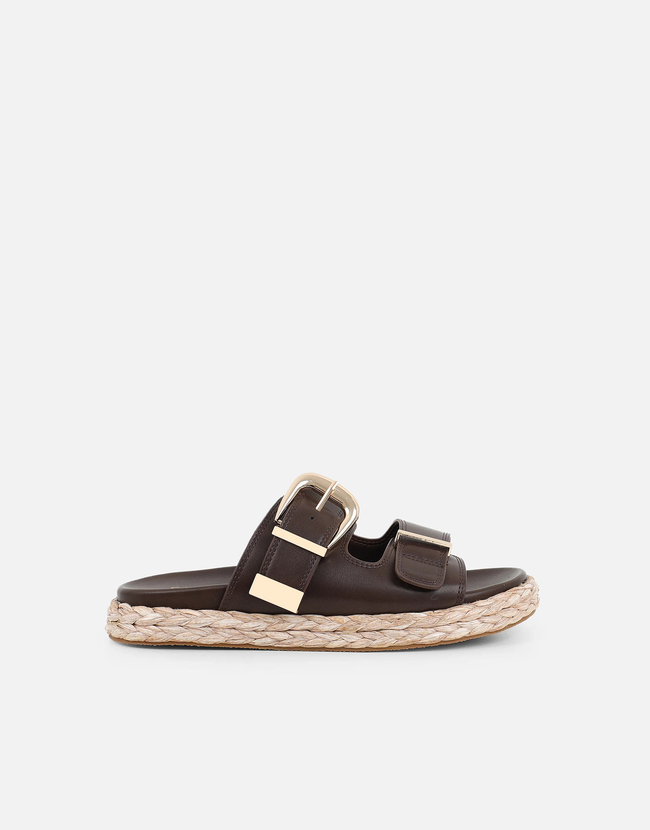 Nancy Brown Buckle Raffia Chunky Outsole Flats - Image 2