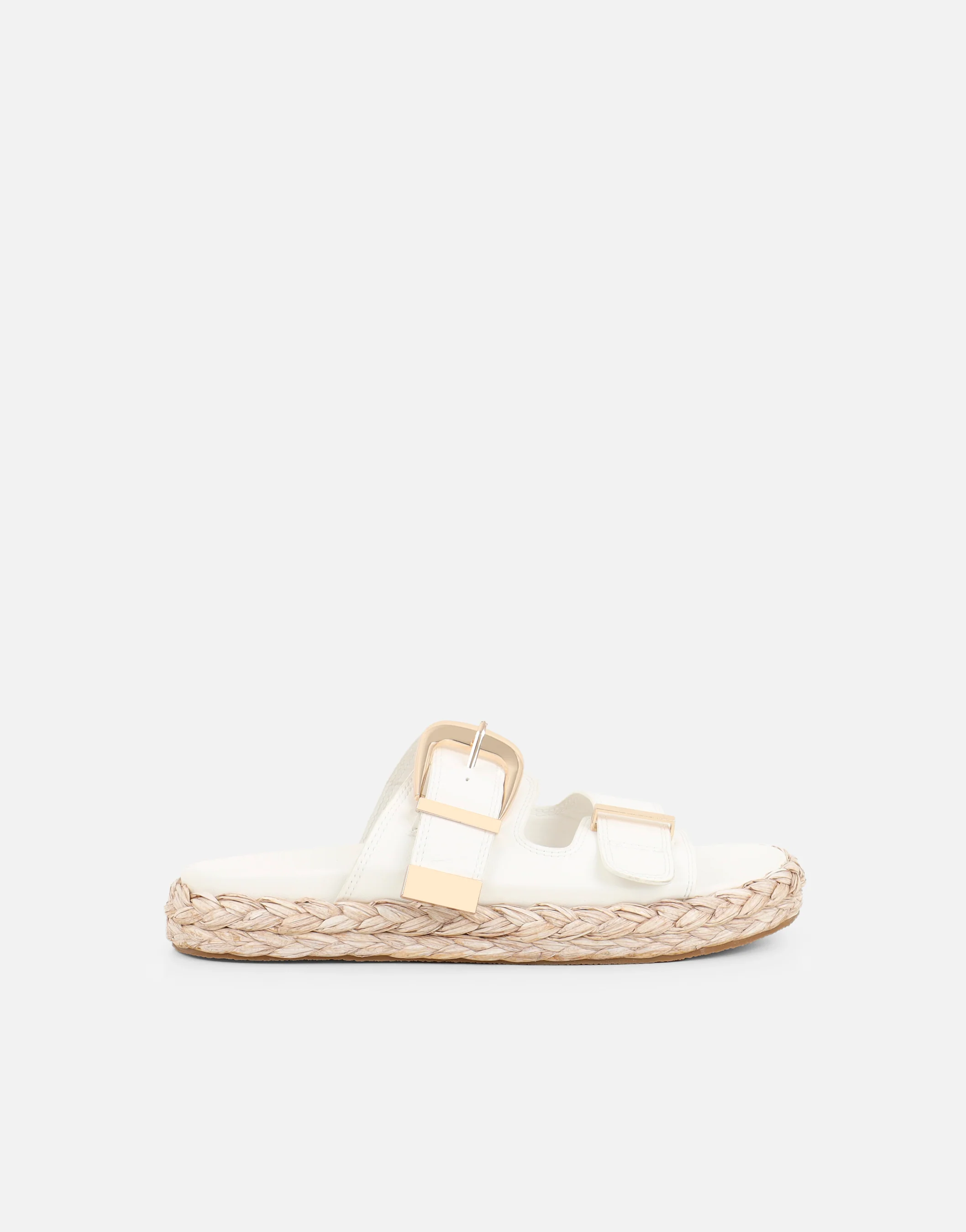 Nancy White Buckle Raffia Chunky Outsole Flats - Image 2