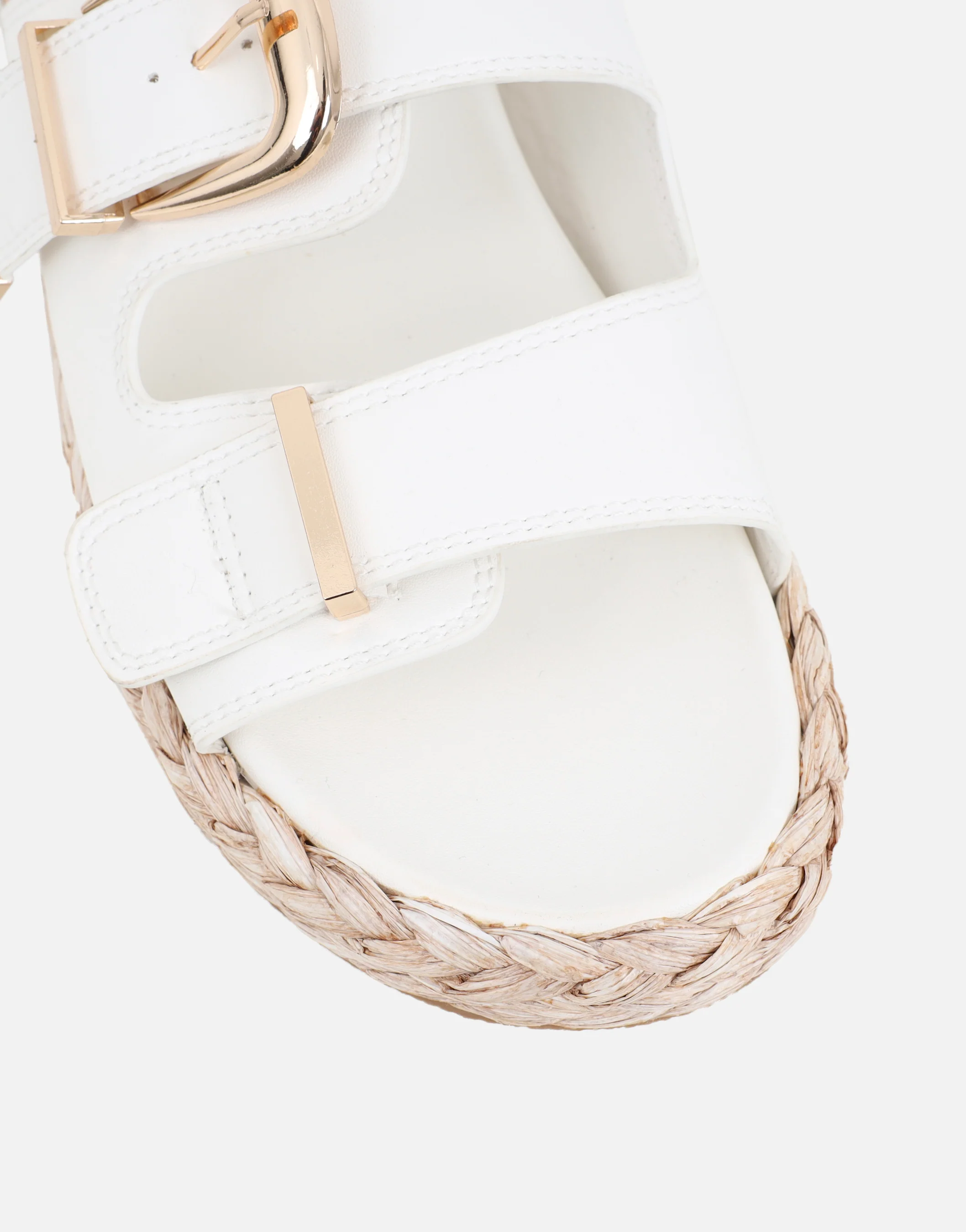 Nancy White Buckle Raffia Chunky Outsole Flats - Image 4
