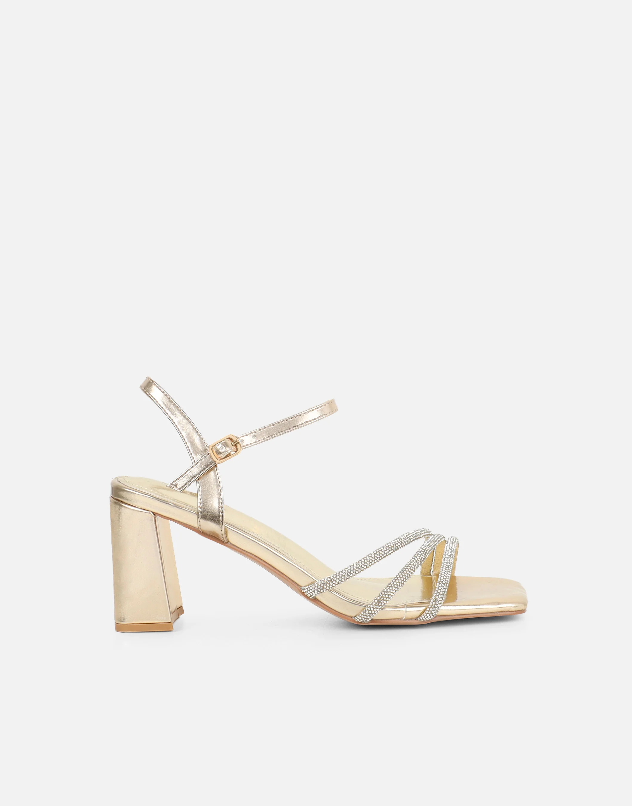 Naya Gold Metallic Diamante Block Heeled Sandals - Image 2
