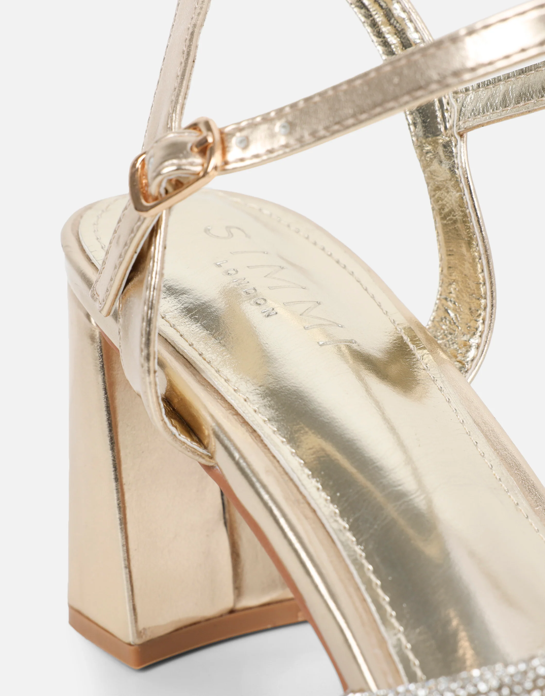 Naya Gold Metallic Diamante Block Heeled Sandals - Image 3