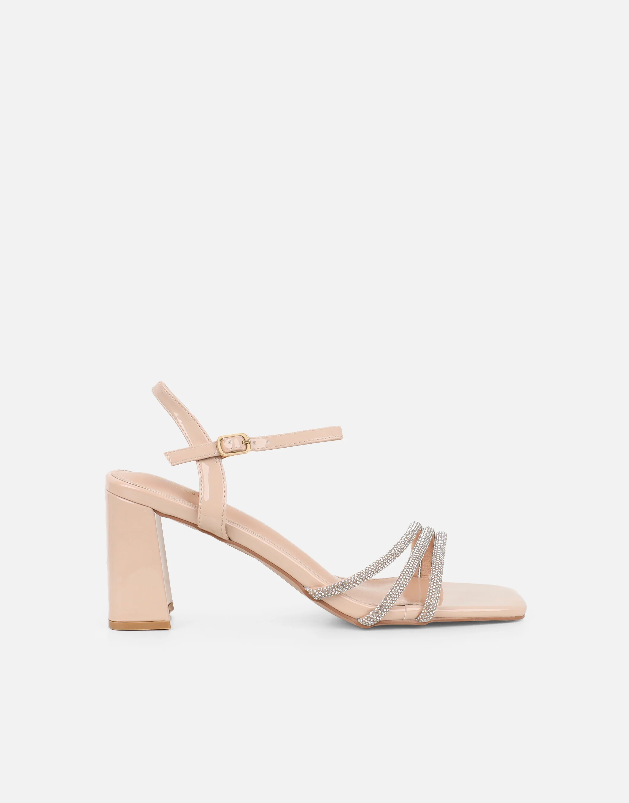 Naya Nude Patent Diamante Block Heeled Sandals - Image 2