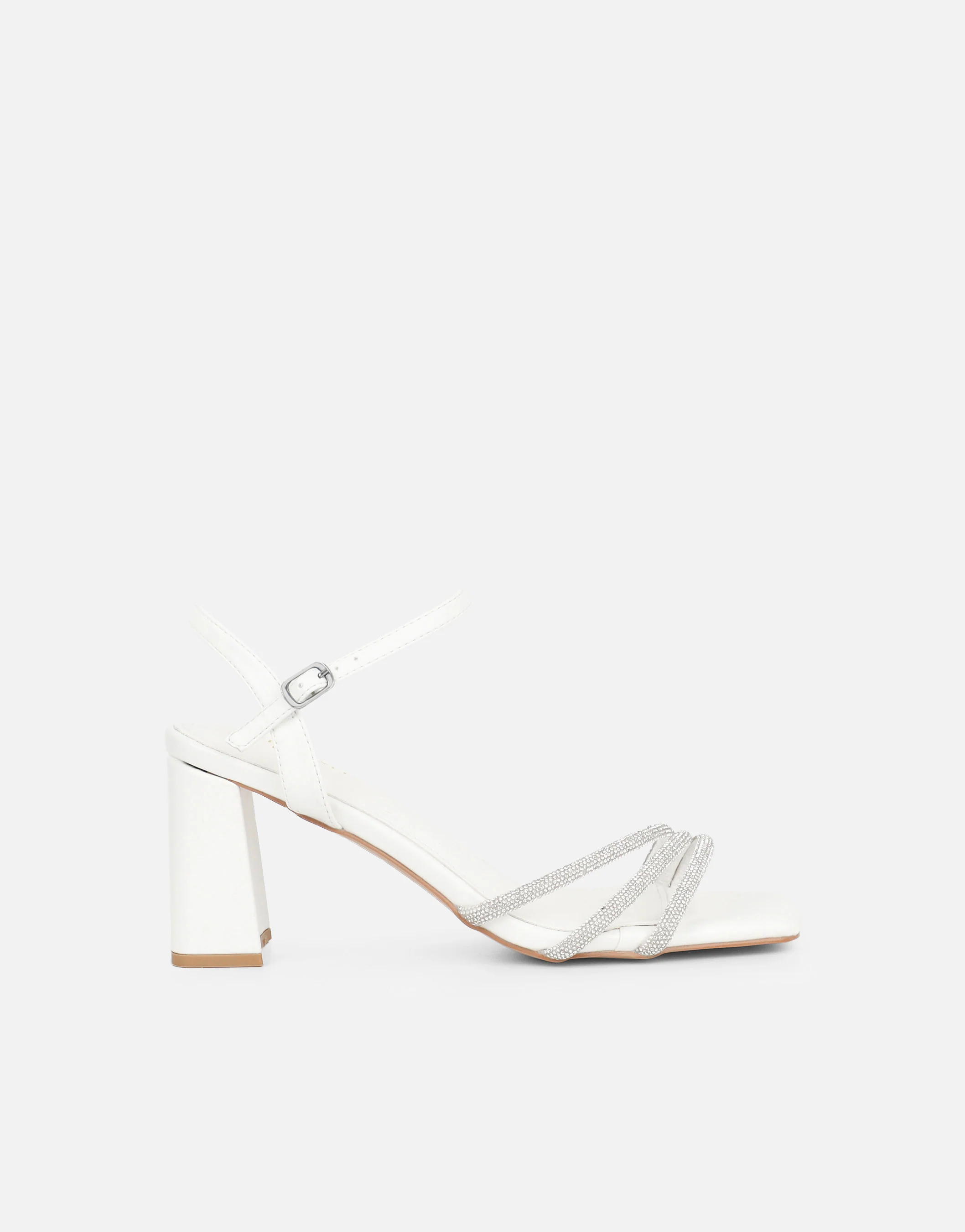 Naya White Diamante Block Heeled Sandals - Image 2