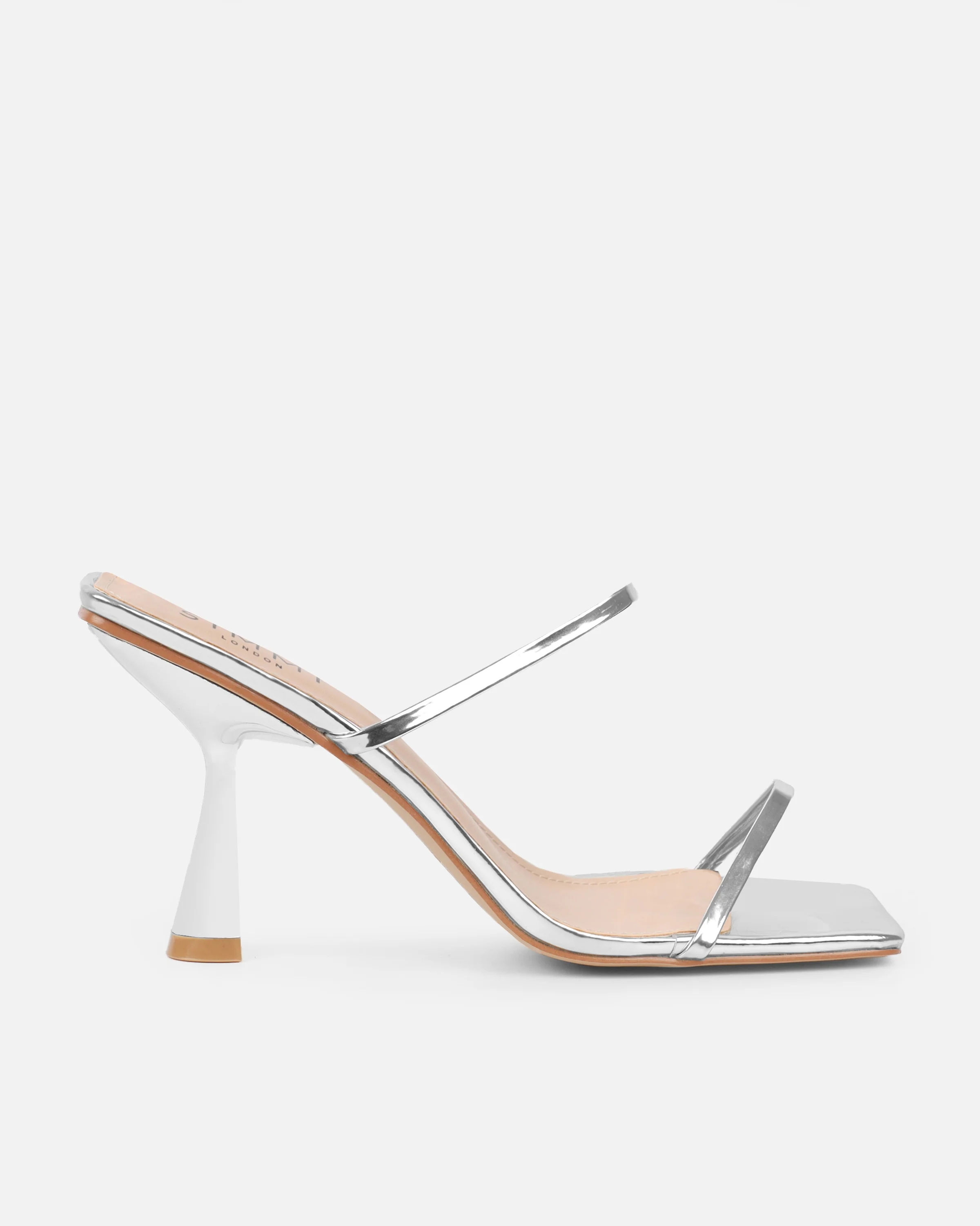 Nieve Silver Mirror Two Part Mid Heeled Sandals - Image 2