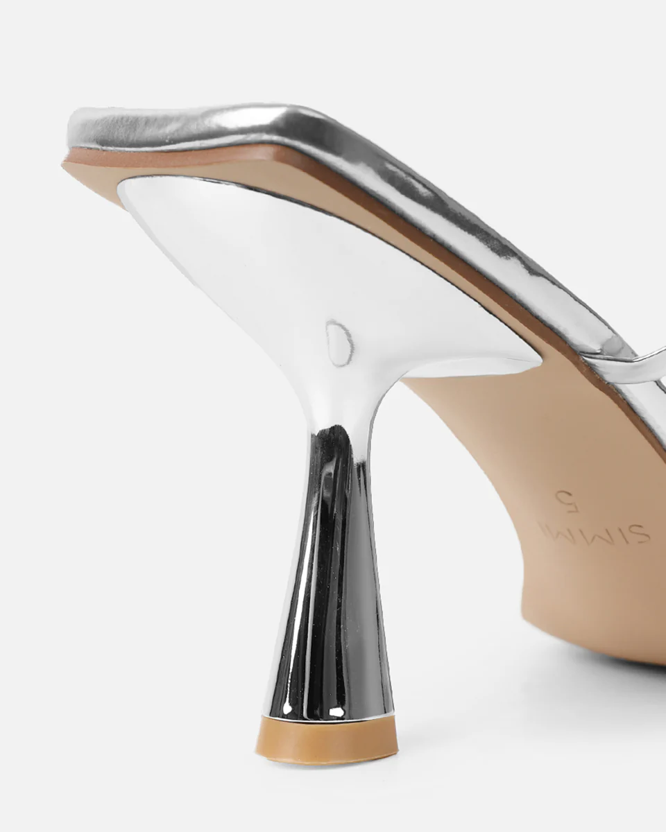 Nieve Silver Mirror Two Part Mid Heeled Sandals - Image 3