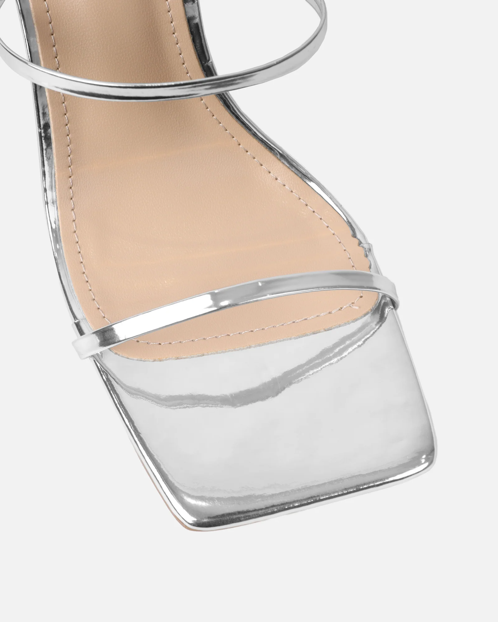 Nieve Silver Mirror Two Part Mid Heeled Sandals - Image 4