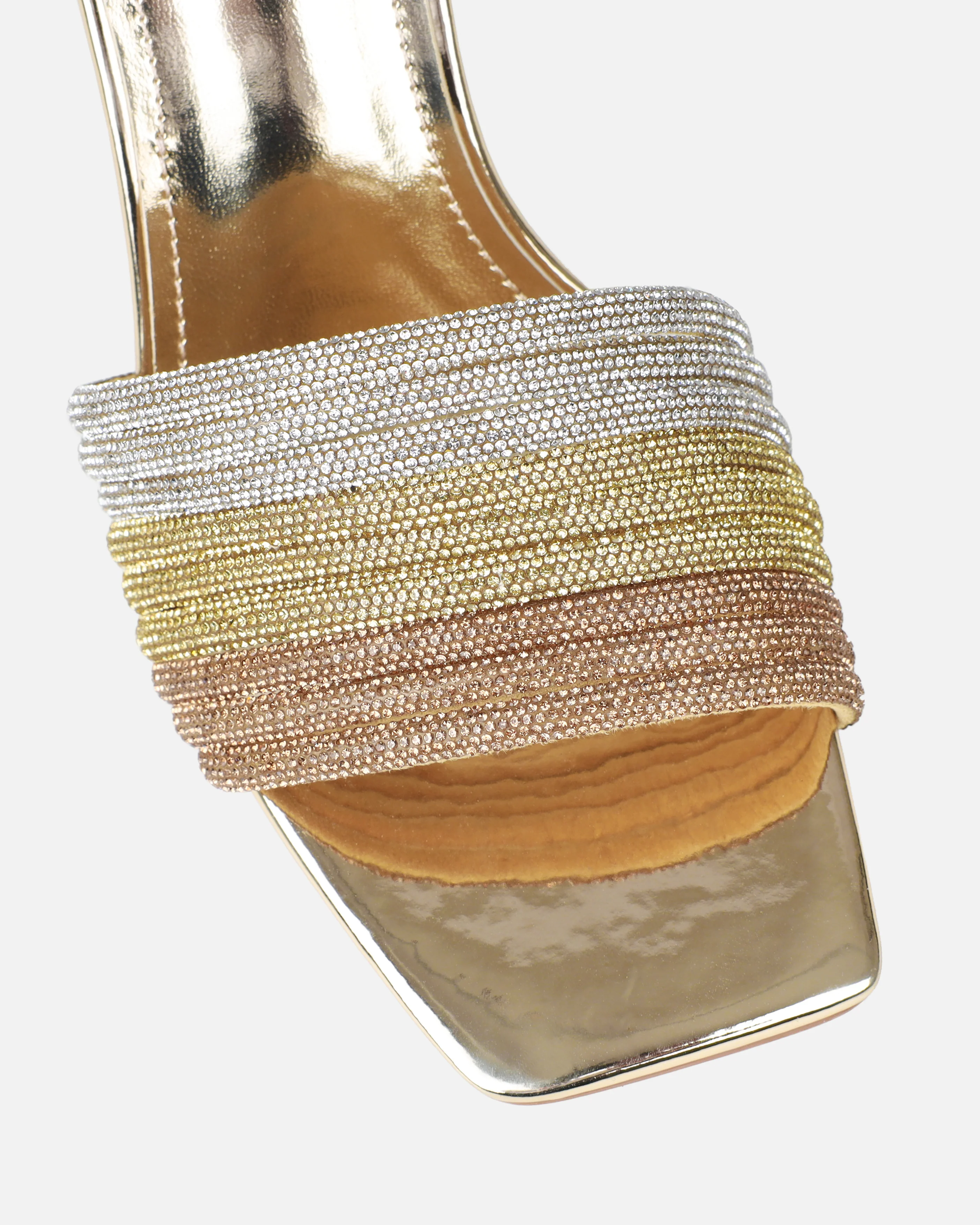 Paisley Gold Ombre Diamante Strappy Mid Heel Mules - Image 4