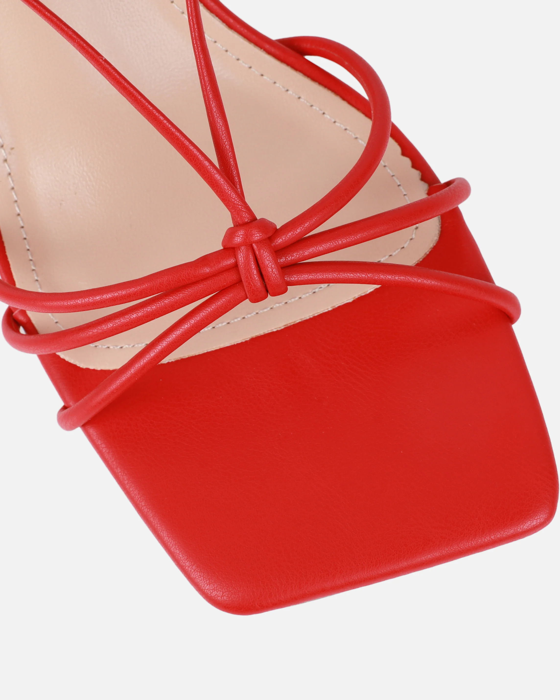 Paola Red Tie Up Low Heel Sandals - Image 4
