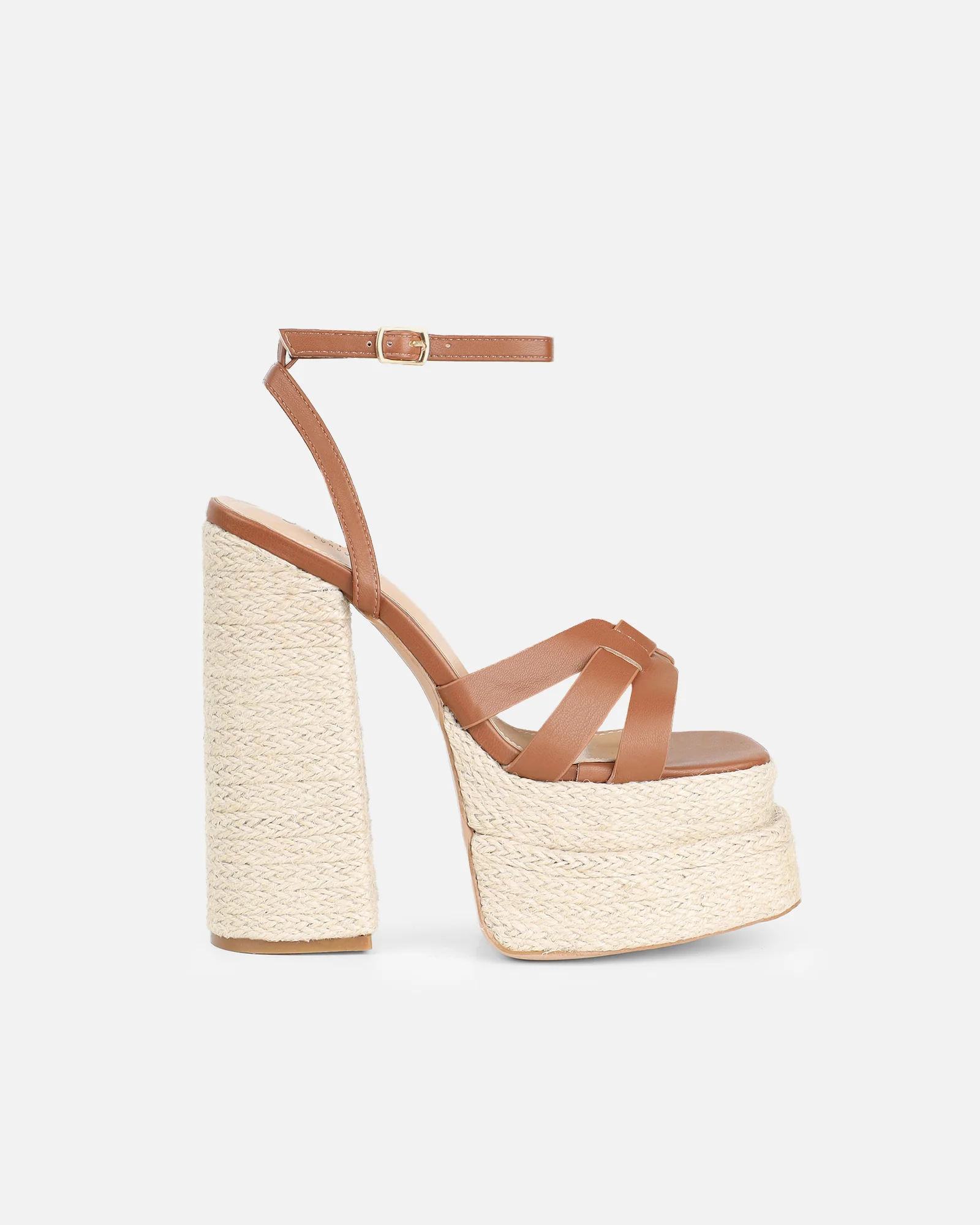 Papzi Tan Platform Heeled Sandals - Image 2