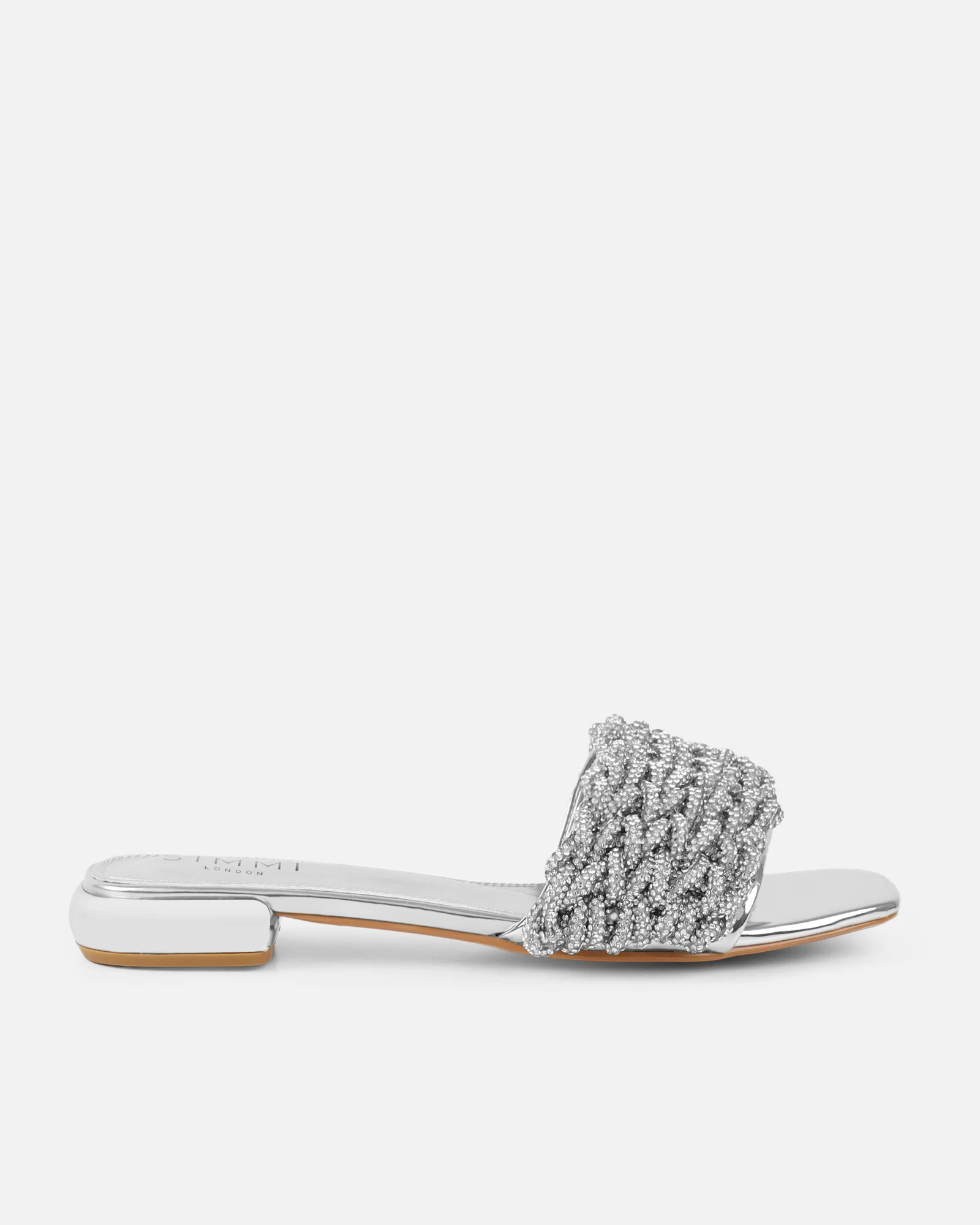 Pariss Silver Mirror Diamante Sliders - Image 2