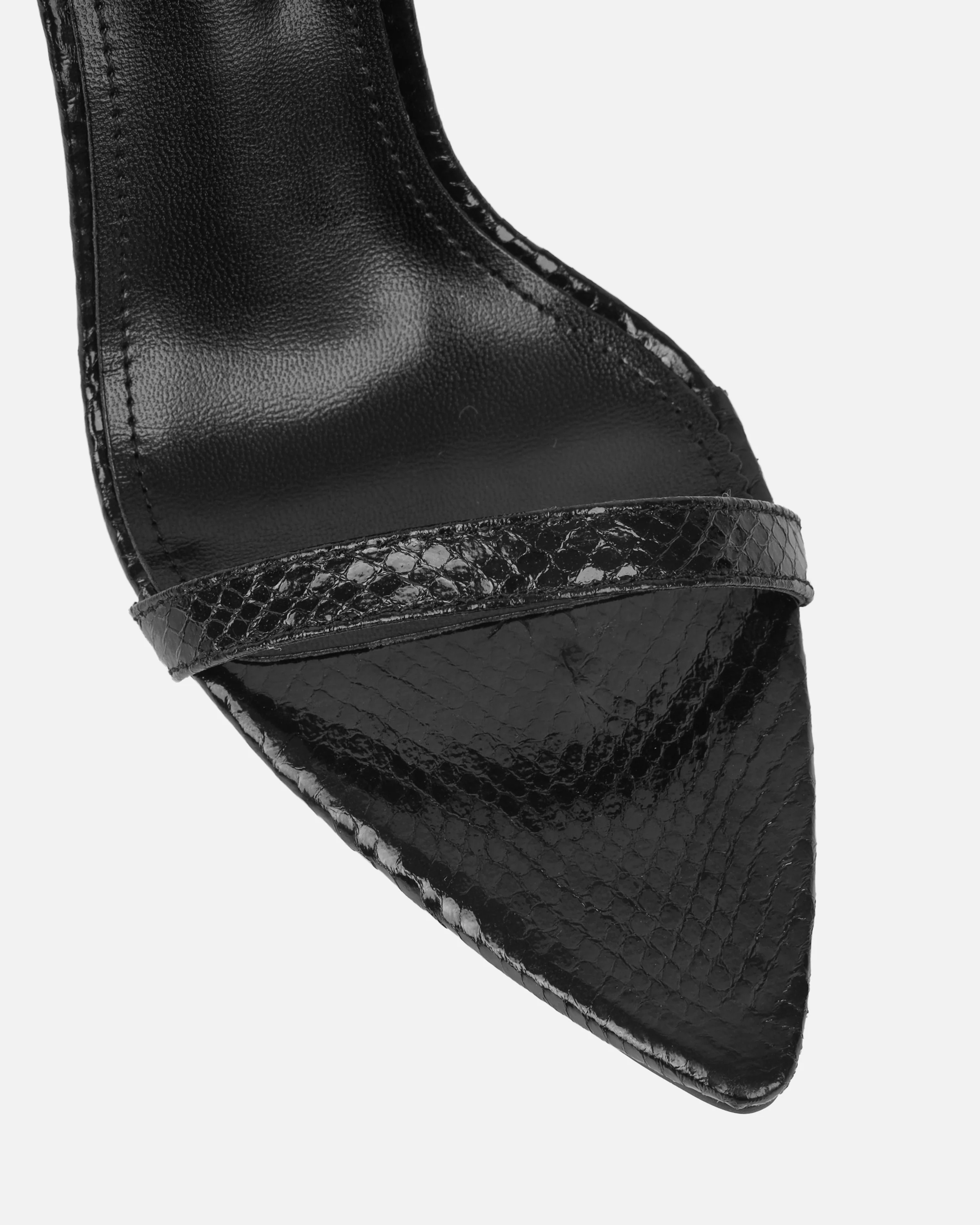 Perla Black Faux Snake Print Strappy Stiletto Heels - Image 4