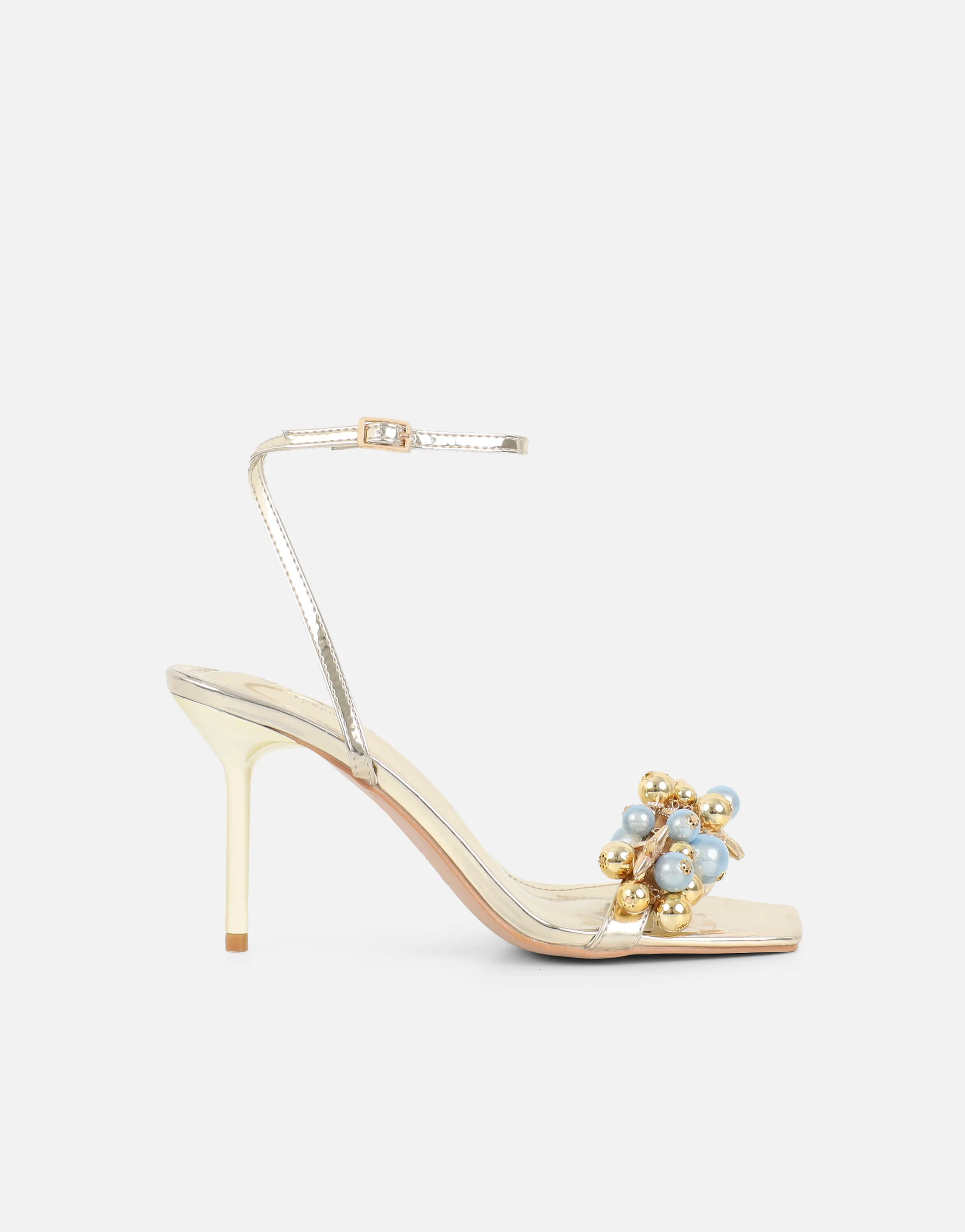 Priyanka Gold Mirror Bead Detail Heeled Sandals - Image 2