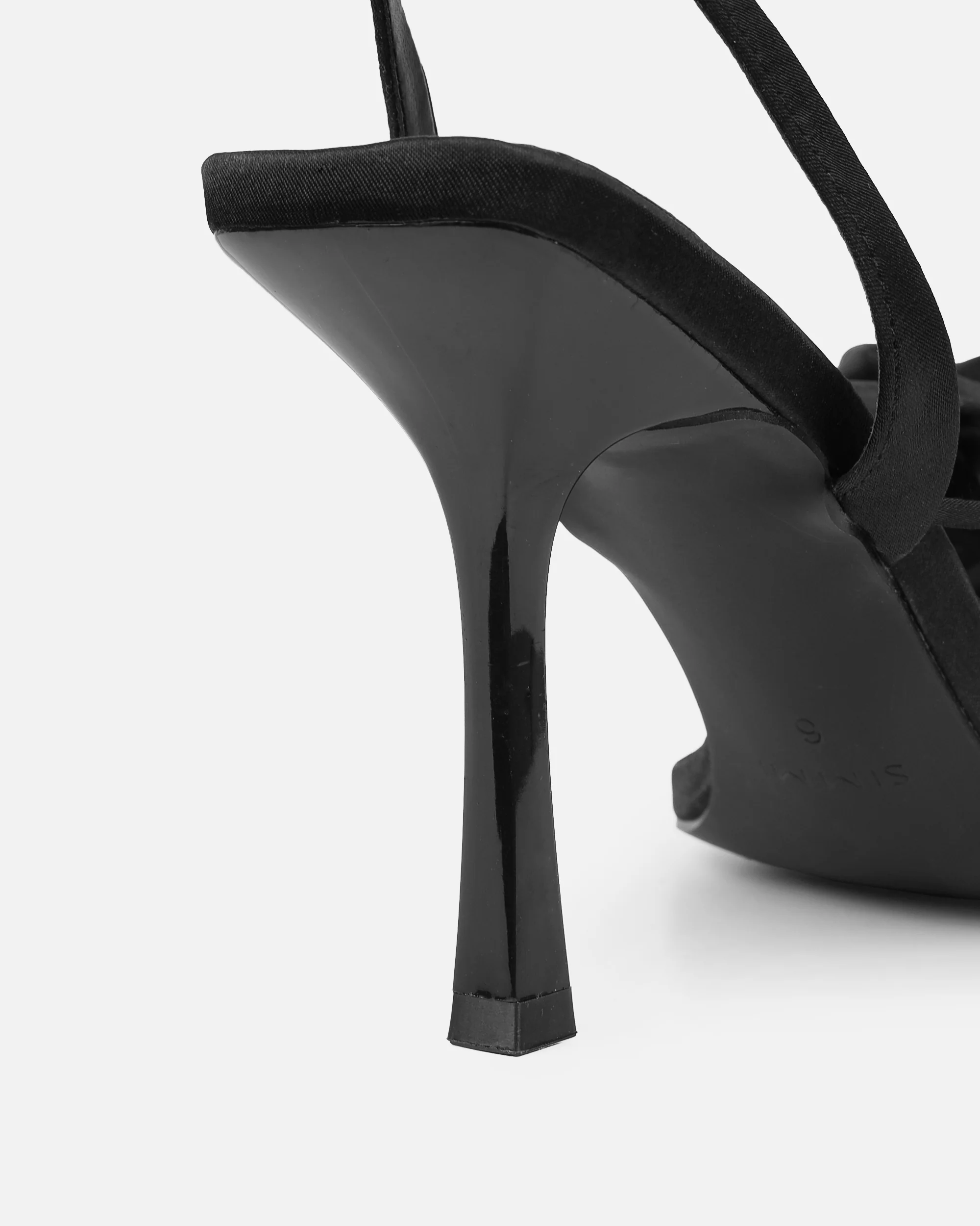 Quartz Black Satin Corsage Flower Heeled Sandals - Image 3
