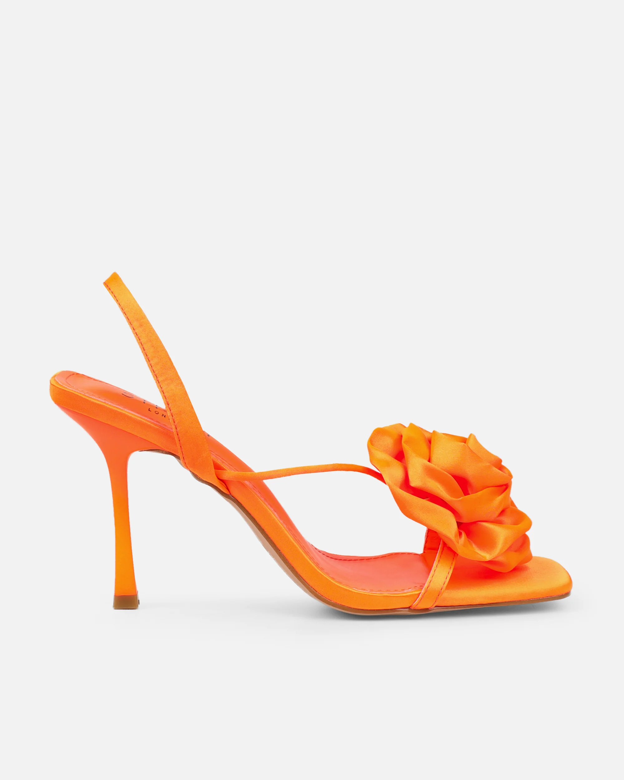 Quartz Orange Satin Corsage Flower Heeled Sandals - Image 2