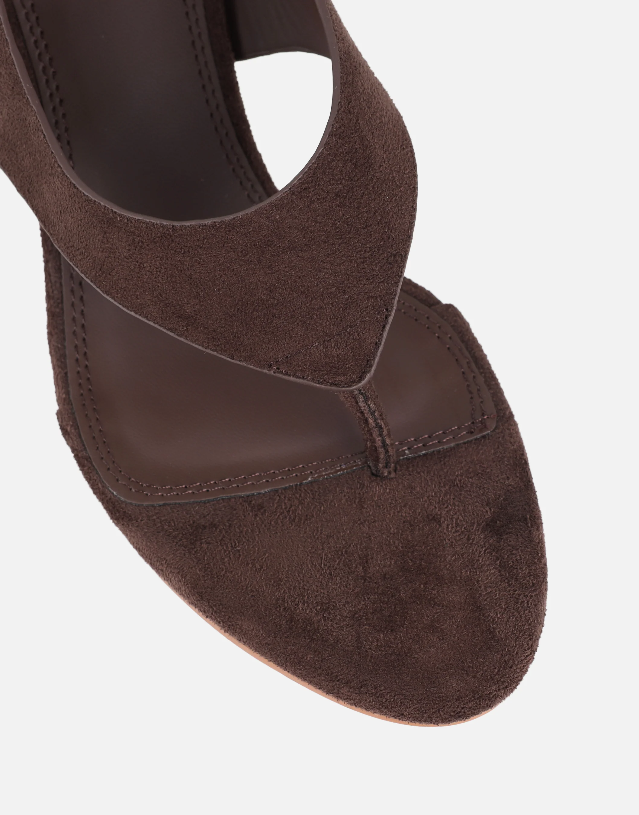 Raneece Brown Suede Toe Post Heeled Sandals - Image 4