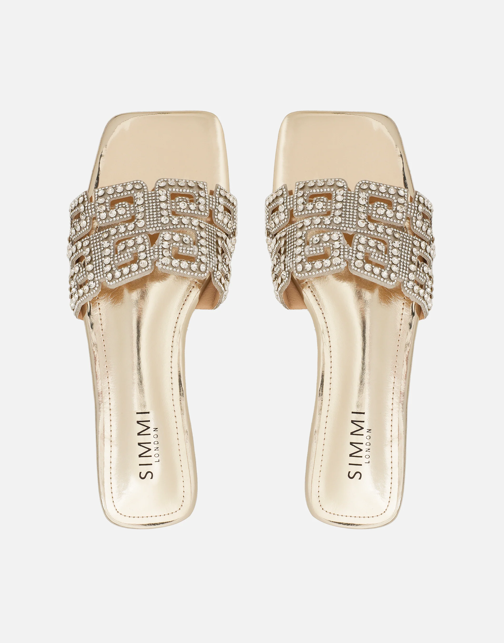 Rania Gold Mirror Diamante Patterned Flat Sandals - Image 3