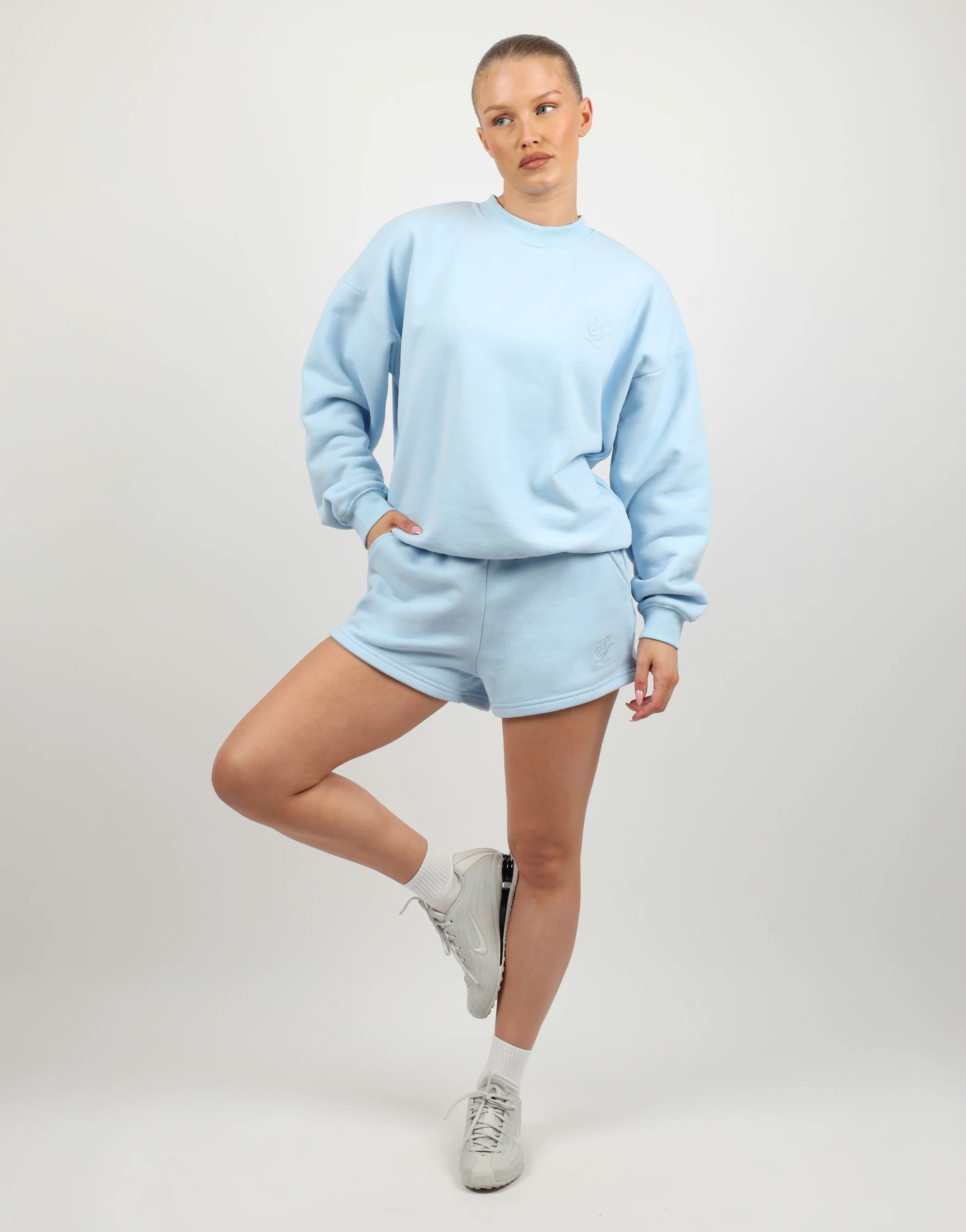 Riva Simmi Studios Embroidered Logo Shorts In Baby blue - Image 2