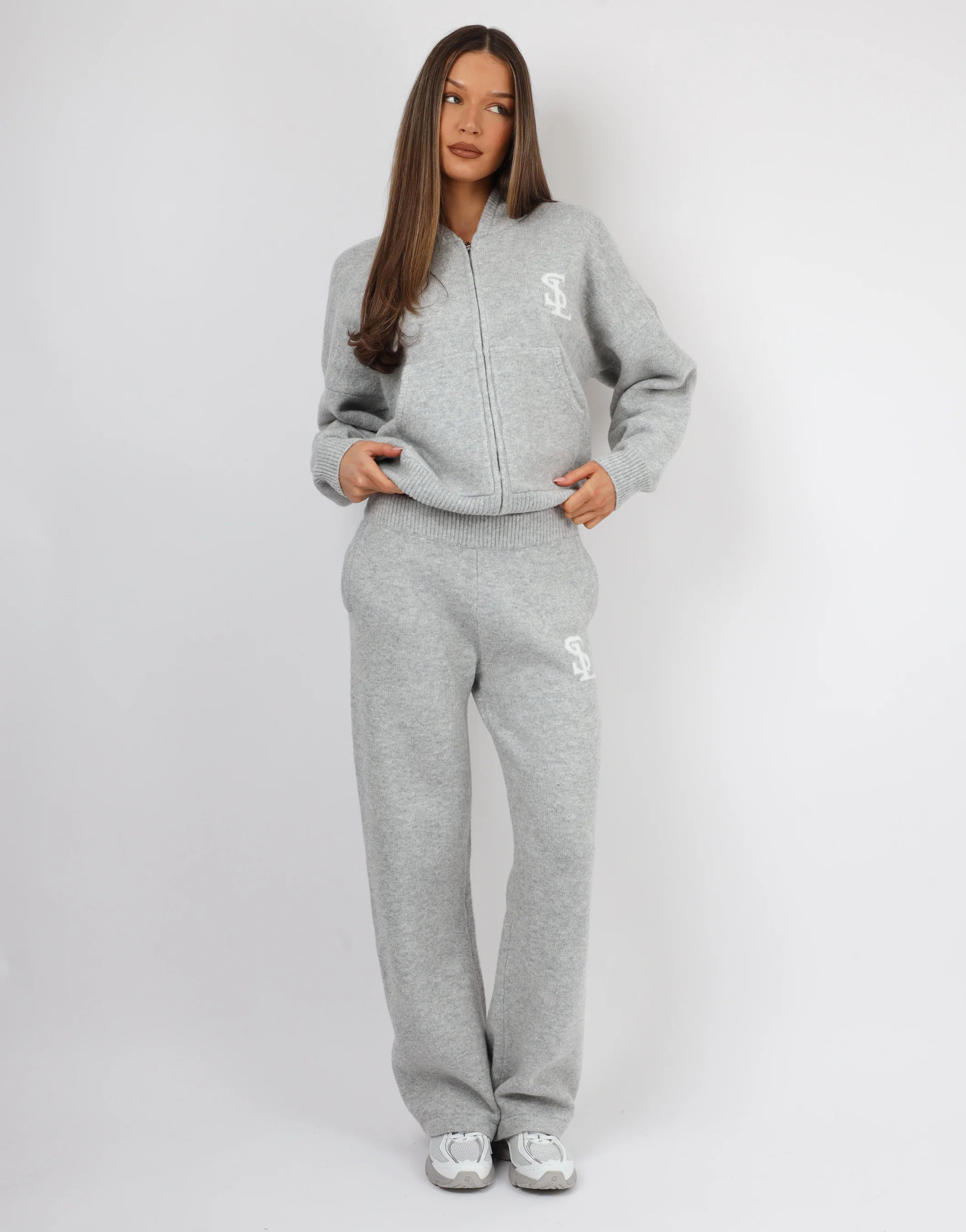 Romy Simmi Studios Chunky Knit Trousers In Light Grey