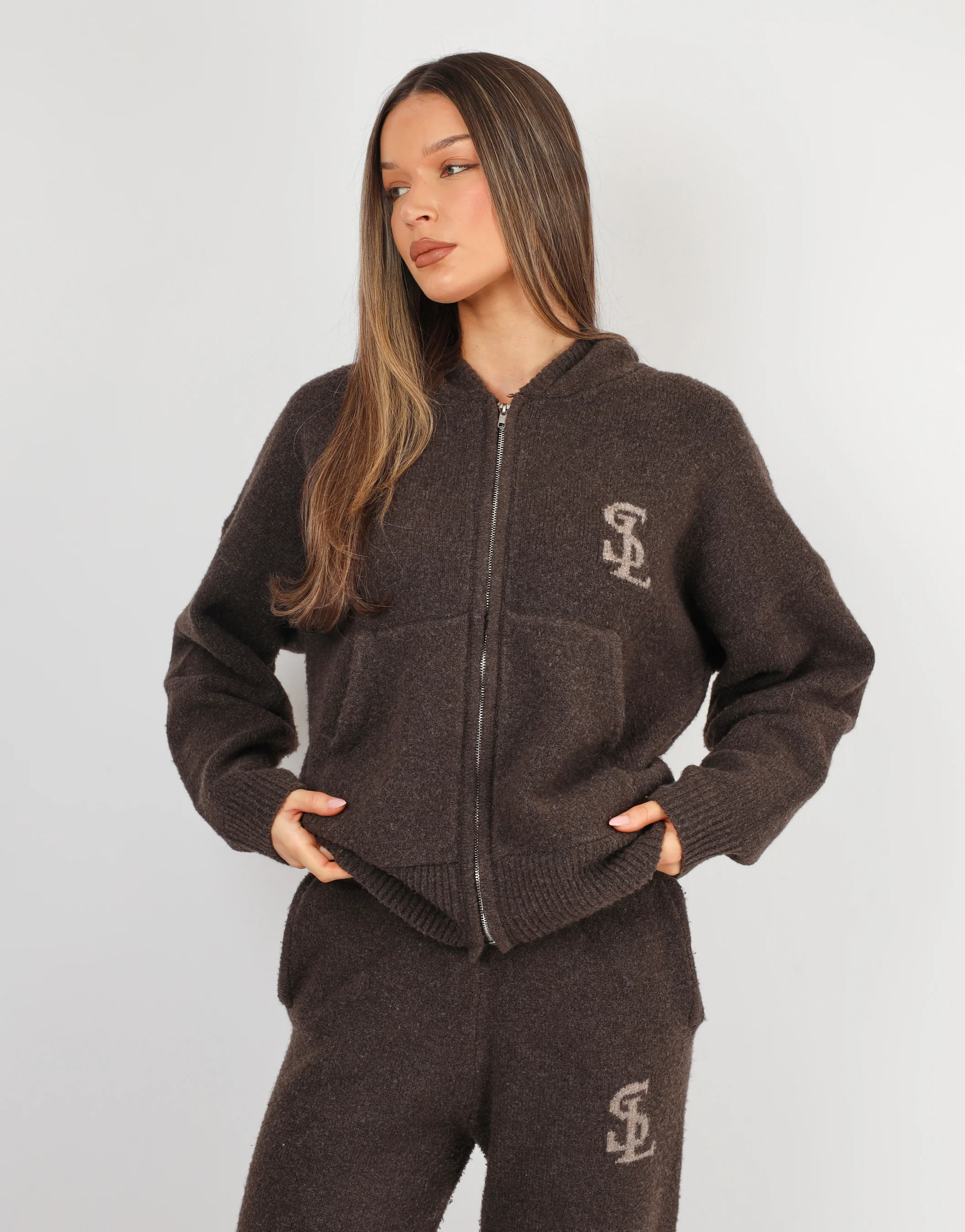Romy Simmi studios chunky knit hoodie in teddy - Image 2