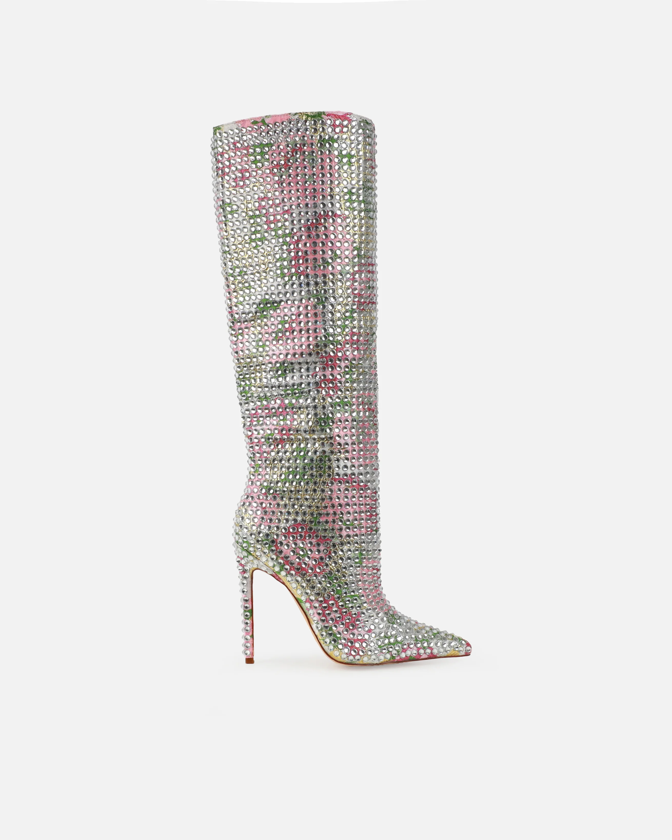 Seb Pink Floral Pattern Diamante Knee High Boots - Image 2