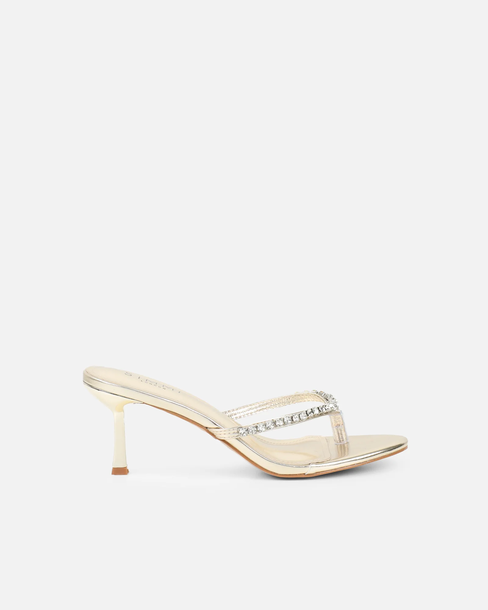 Sheen Gold Metallic Diamante Toe Post Heeled Sandals - Image 2