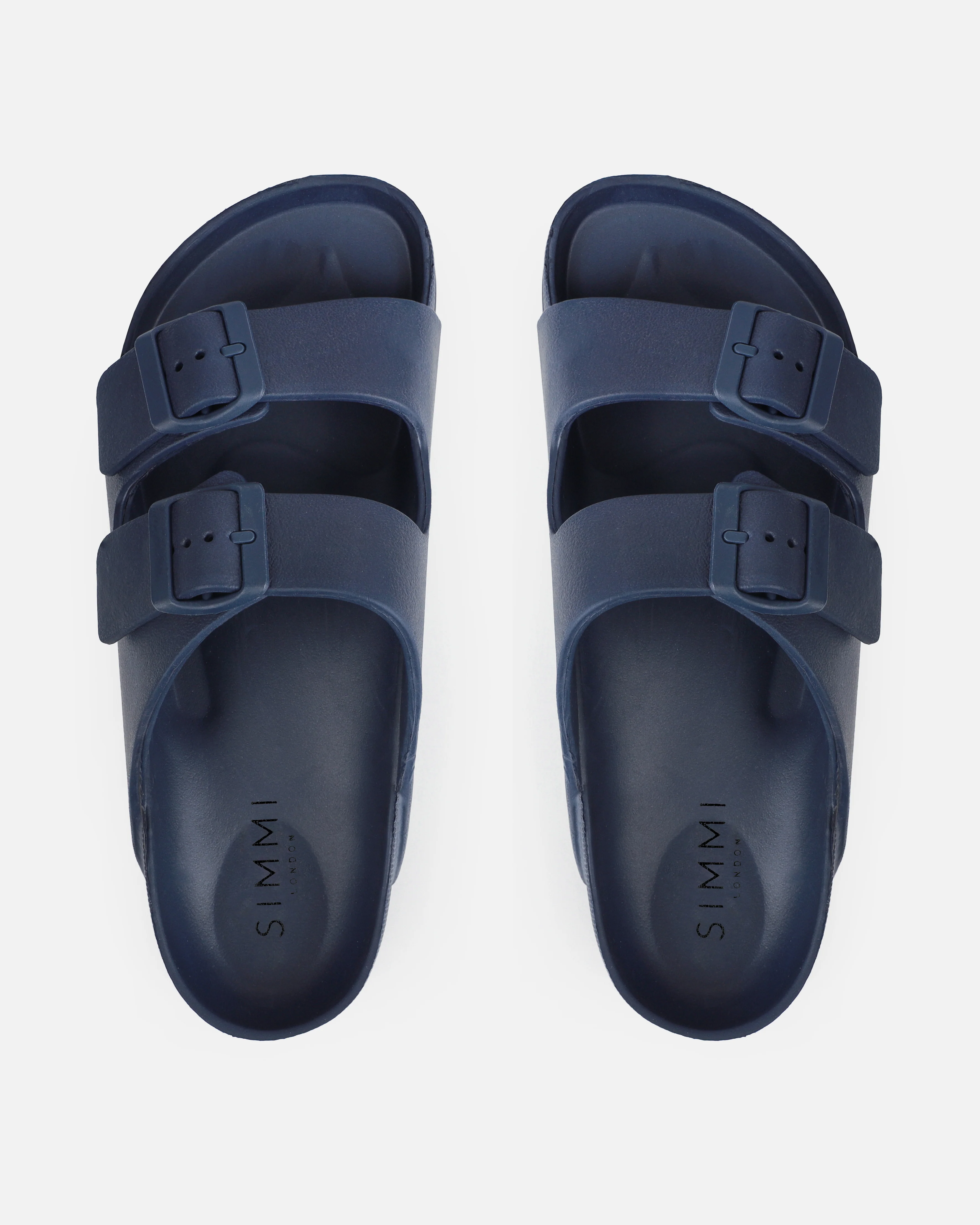 Shells Navy Double Strap Moulded Flat Sandals - Image 3