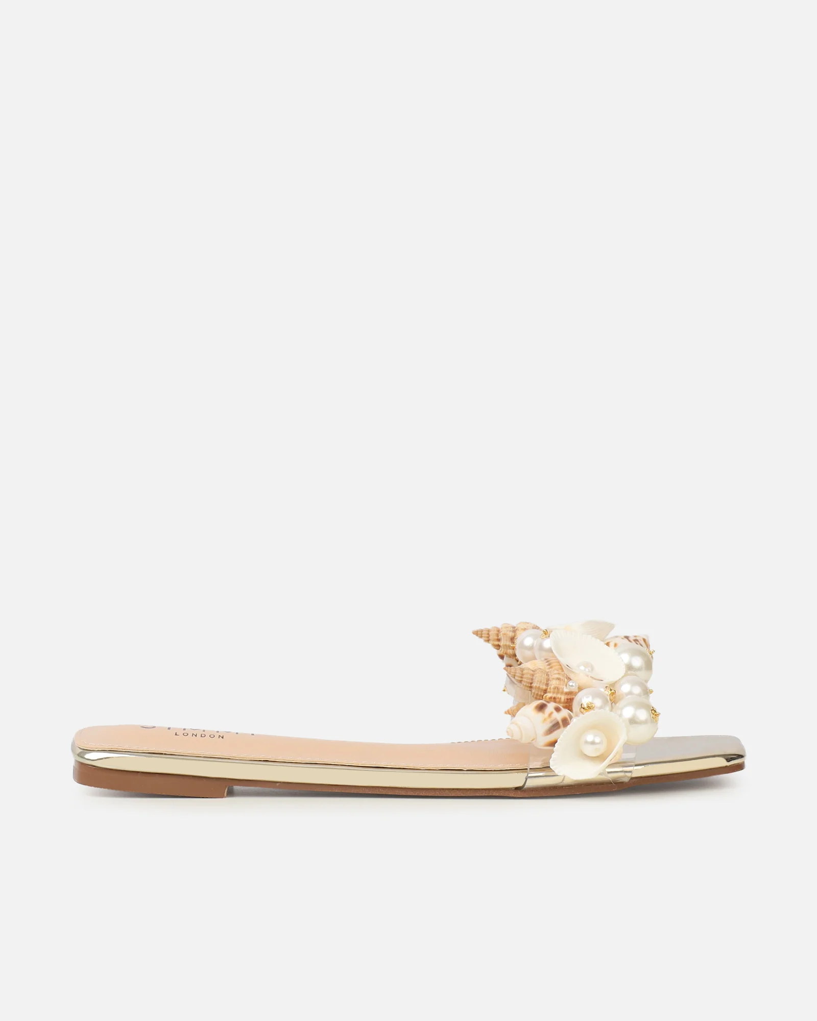 Shelz Gold Mirror Shell Trim Flat Sandals - Image 2