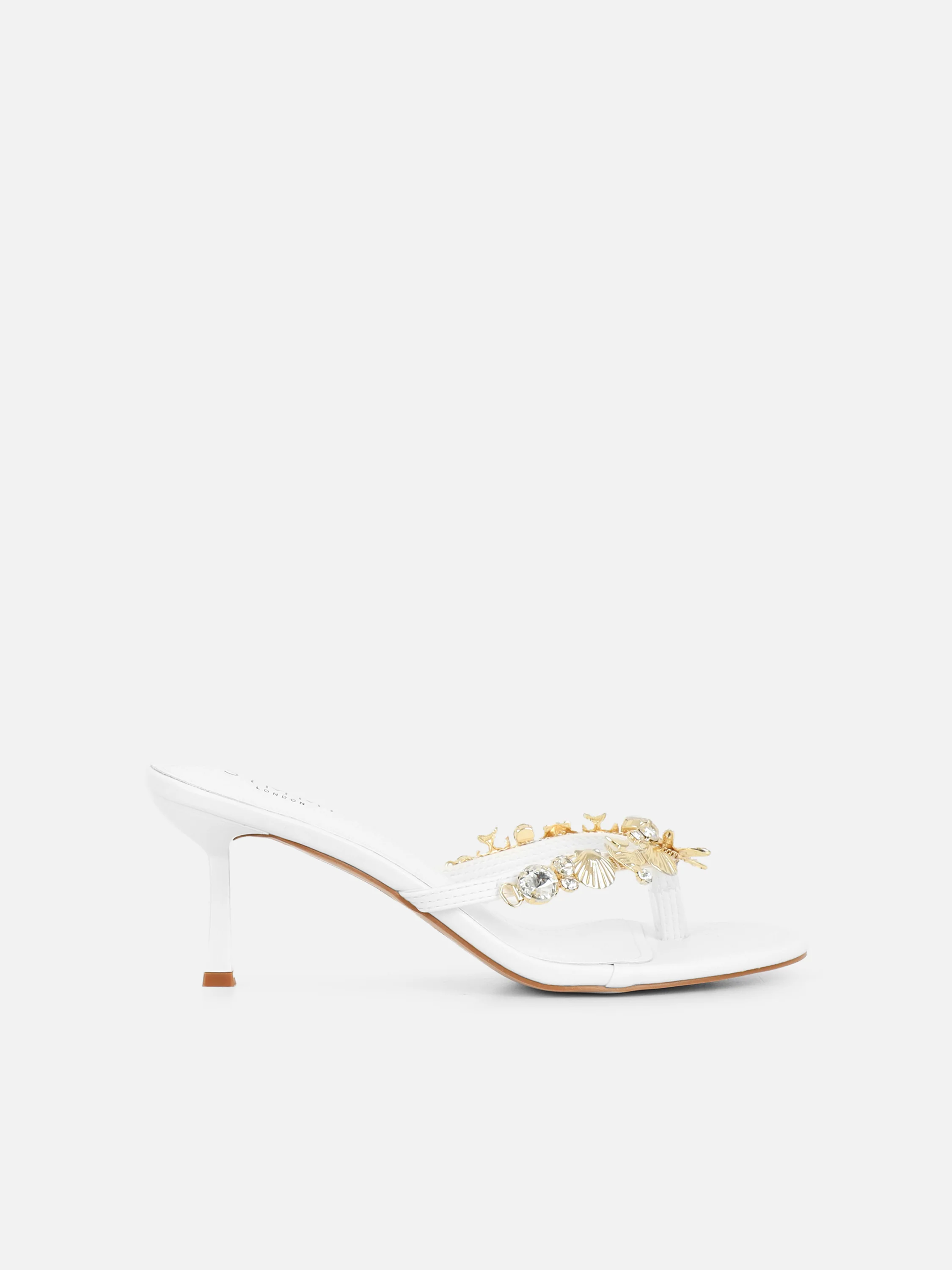 Silla White Shell Detail Toe Post Heeled Sandals - Image 3
