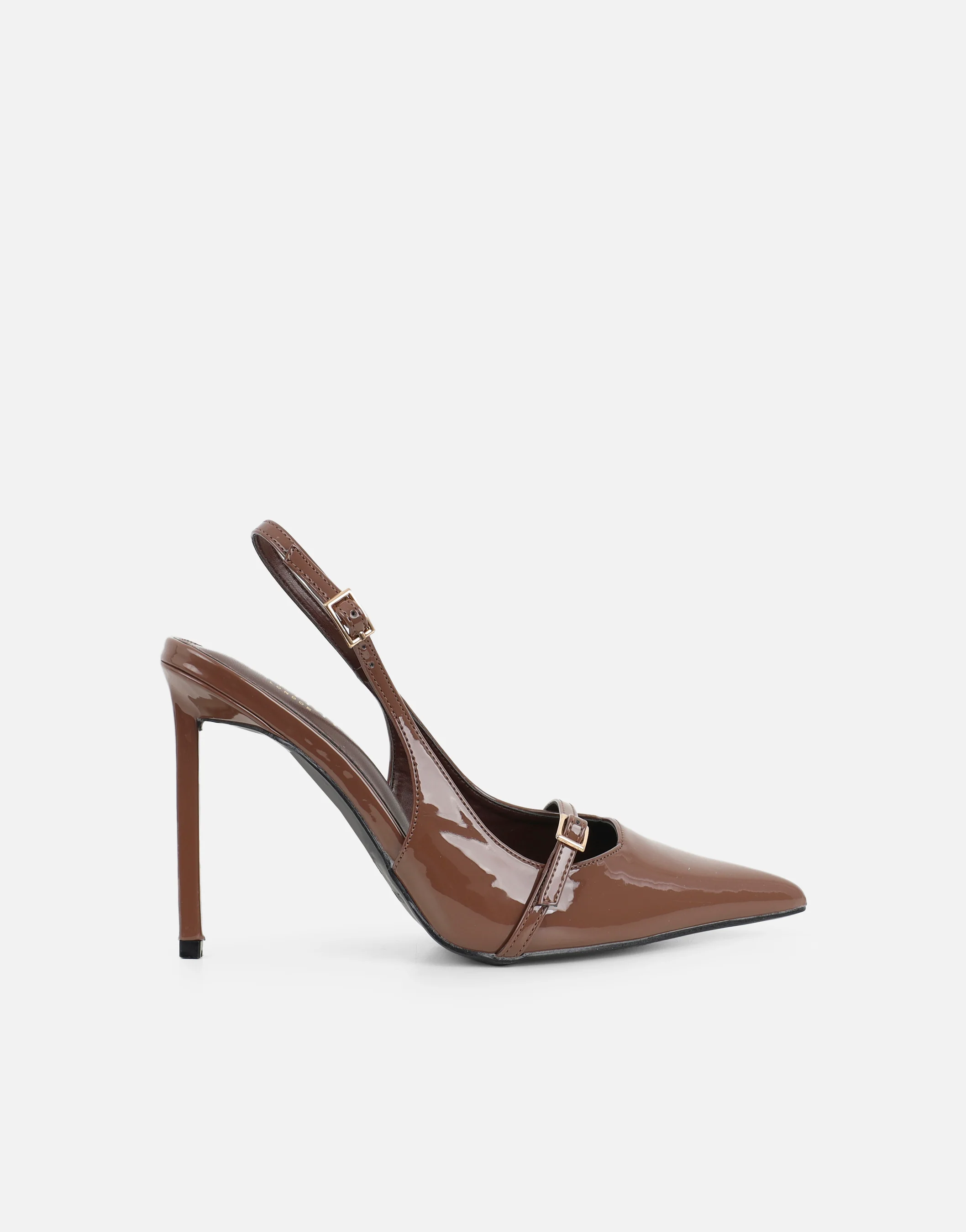 Sonya Mocha Patent Sling Back Court Shoes - Image 2