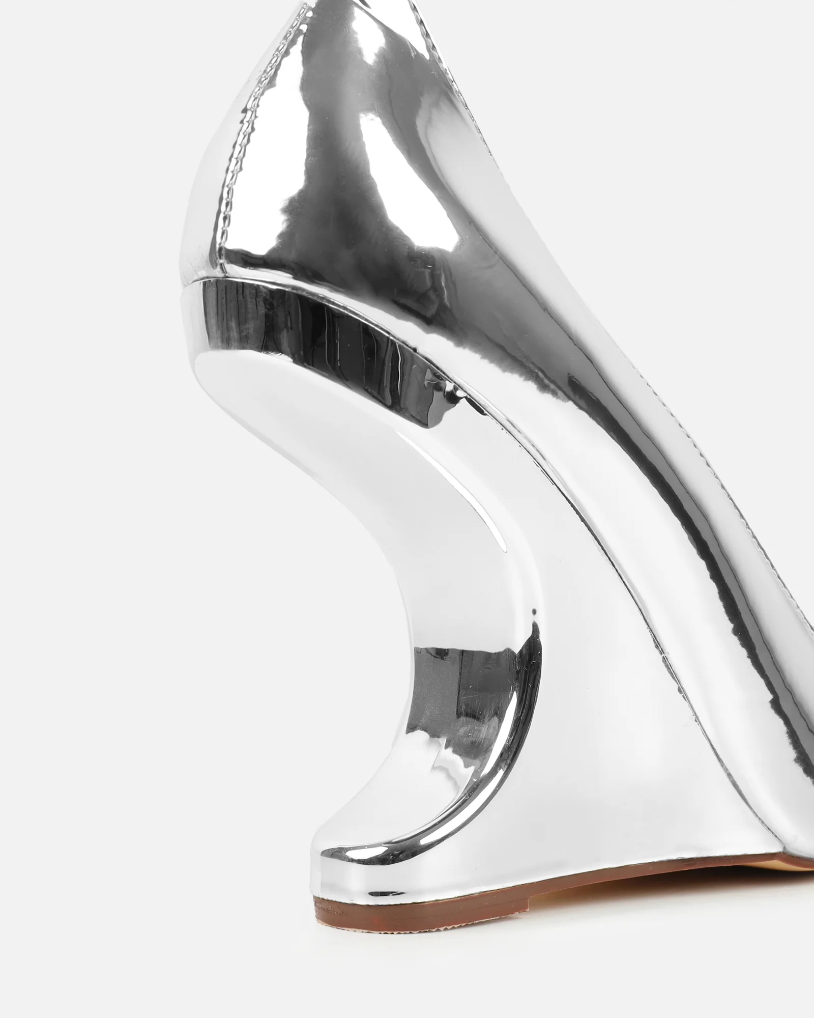 Stellar Silver Mirror Wedge Court Shoes - Image 3