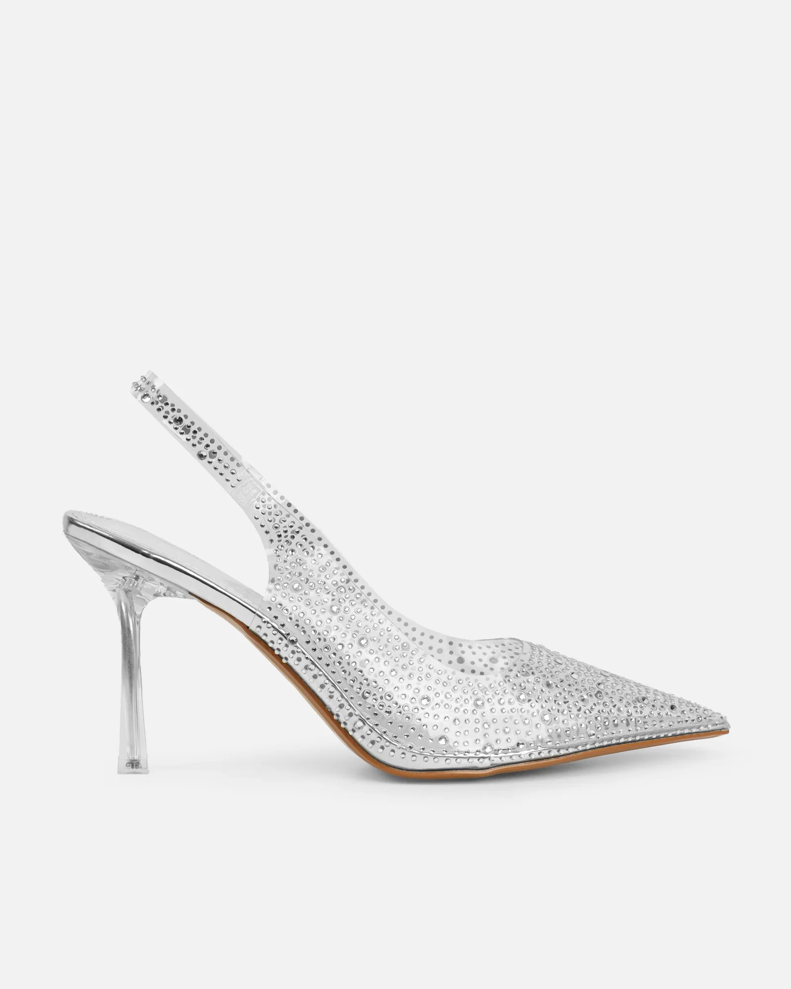 Tahoe Clear Diamante Silver Mirror Court Shoes - Image 2
