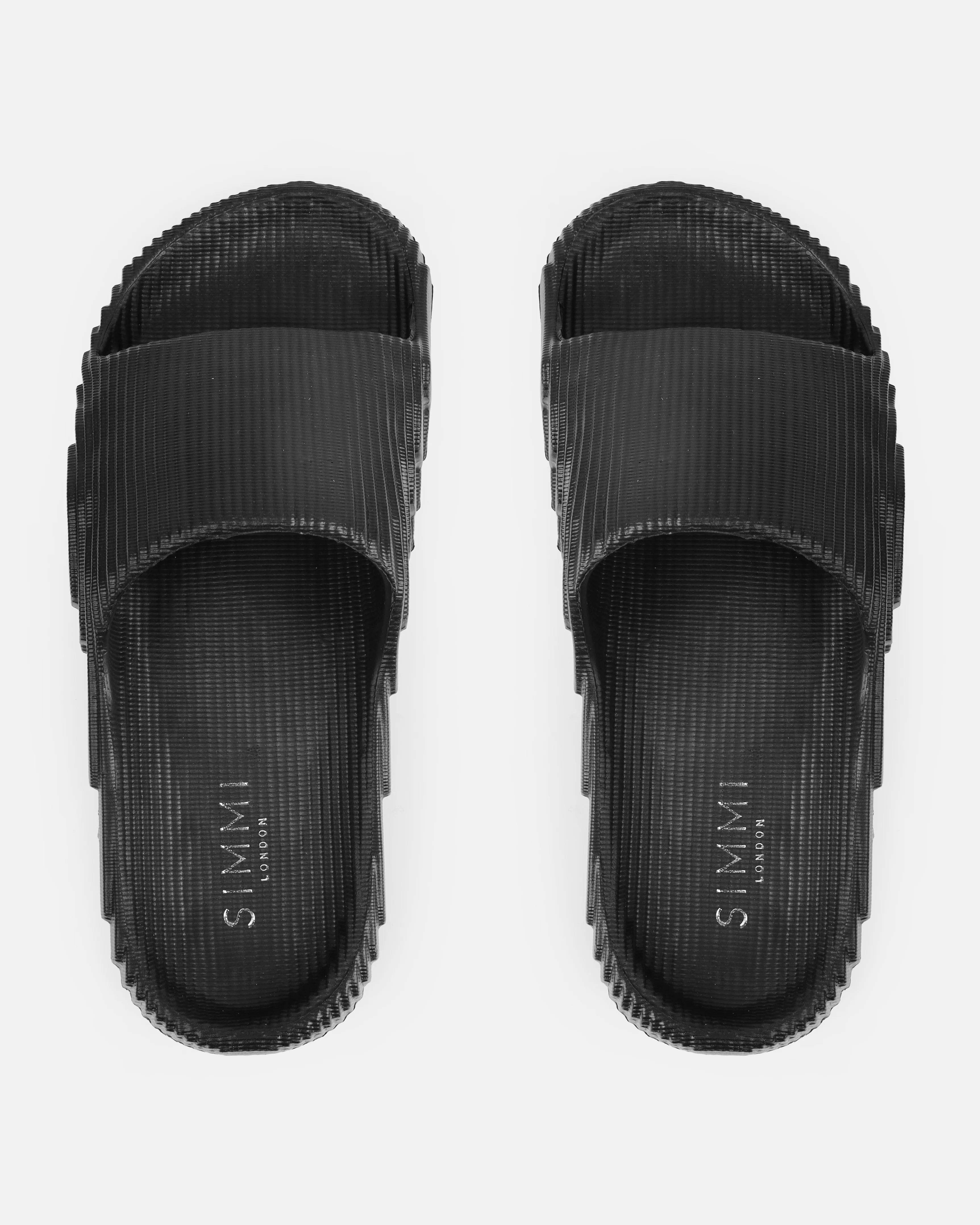Tazia Black Textured Moulded Flat Slides - Image 3