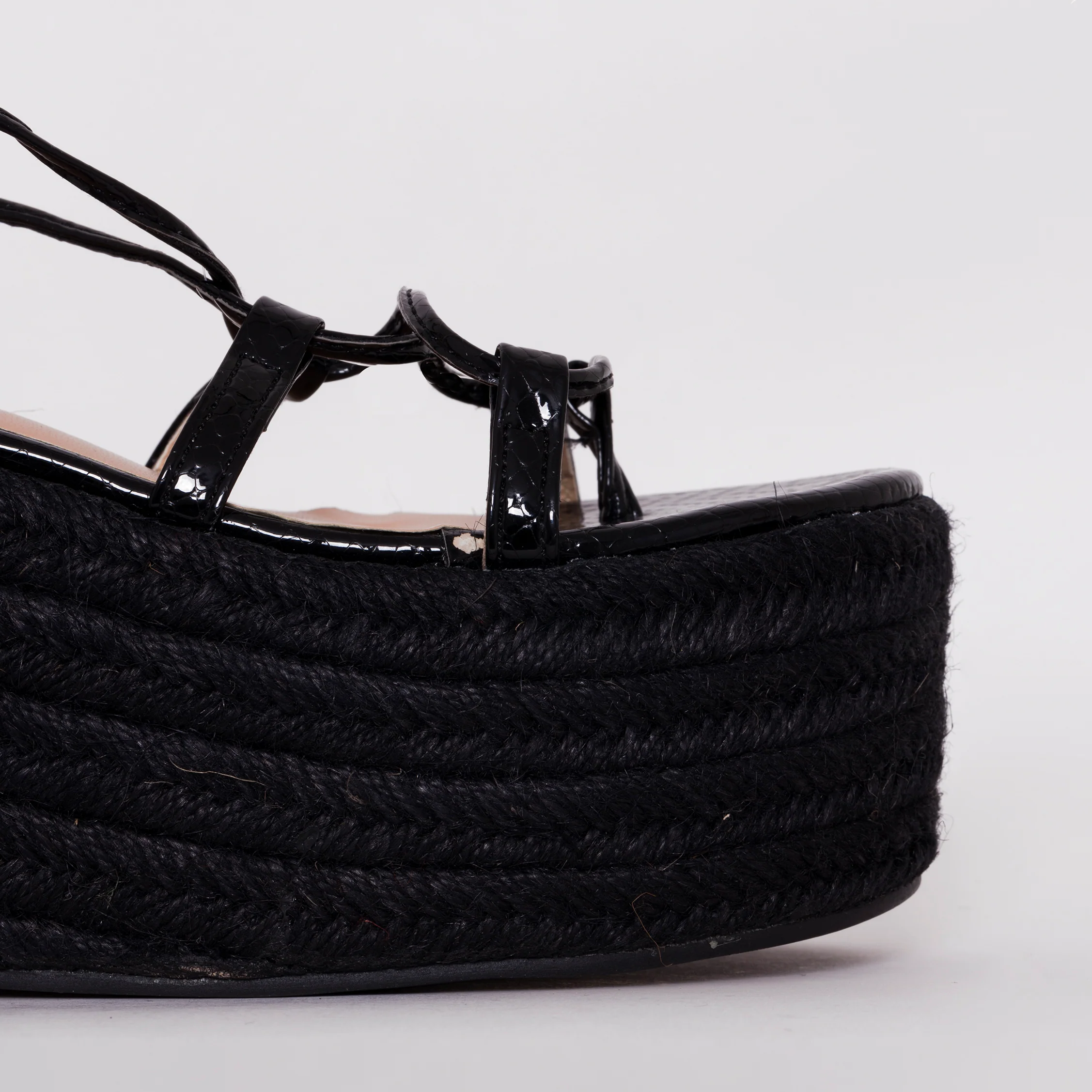 Terisa Black Patent Snake Print Espadrille Flatforms - Image 3