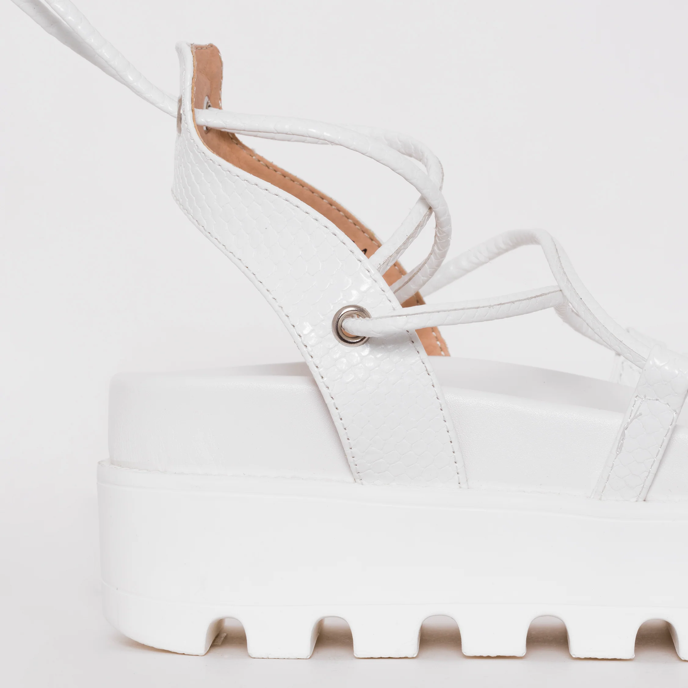 Thoma White Lizard Print Lace Up Flatforms - Image 4