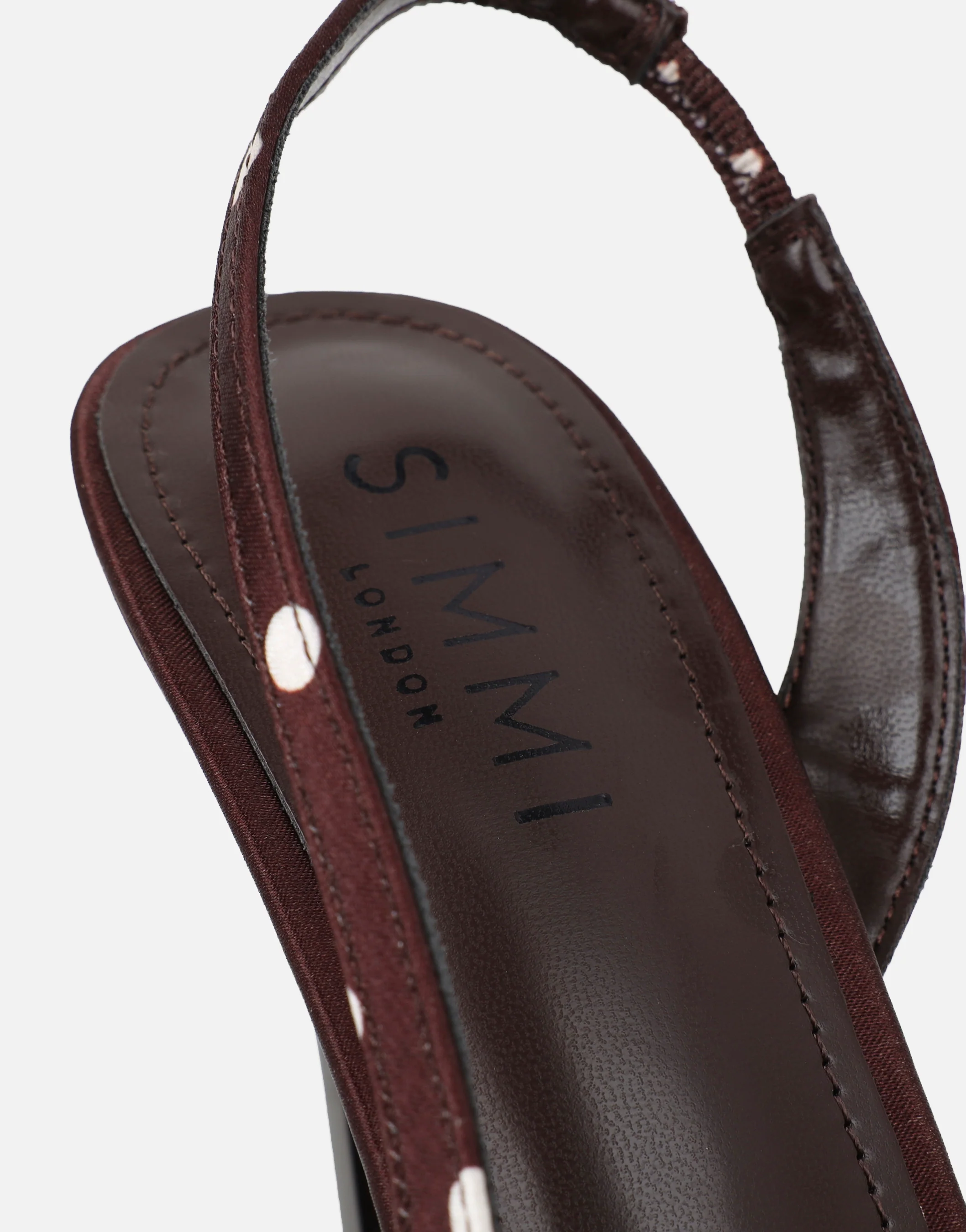 Torena Brown Polka Dot Satin Bow Heeled Sandals - Image 3
