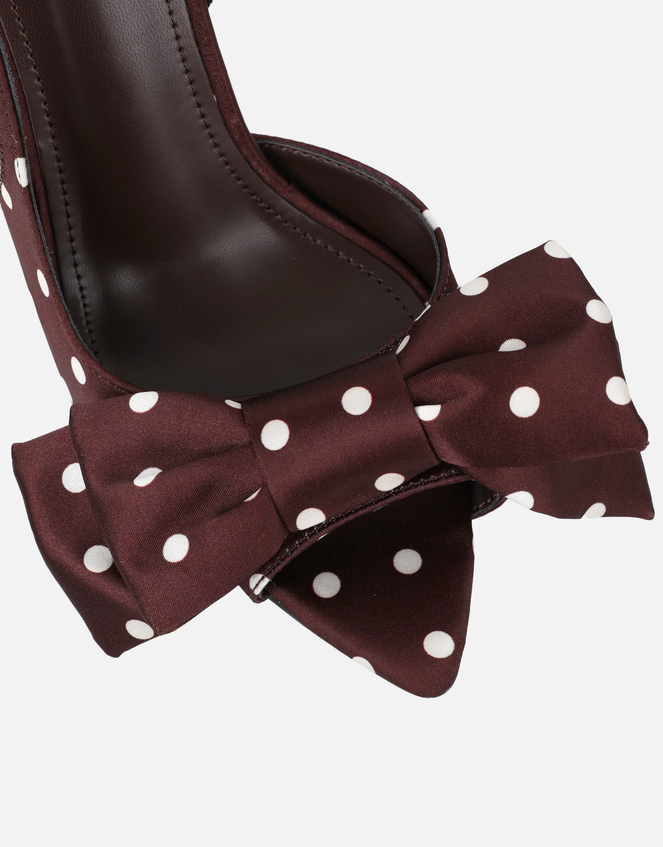 Torena Brown Polka Dot Satin Bow Heeled Sandals - Image 4