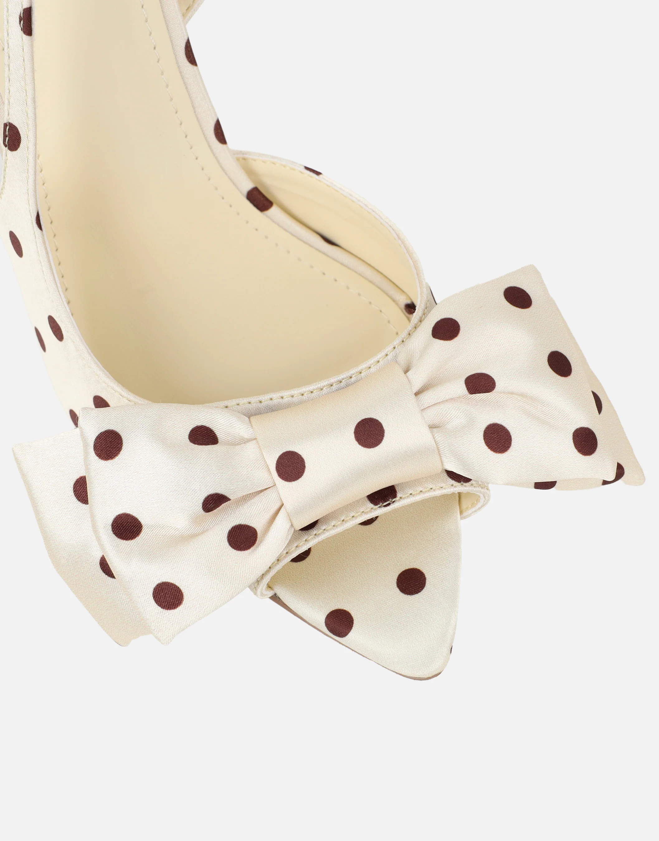 Torena Butter Cream Polka Dot Satin Bow Heeled Sandals - Image 4
