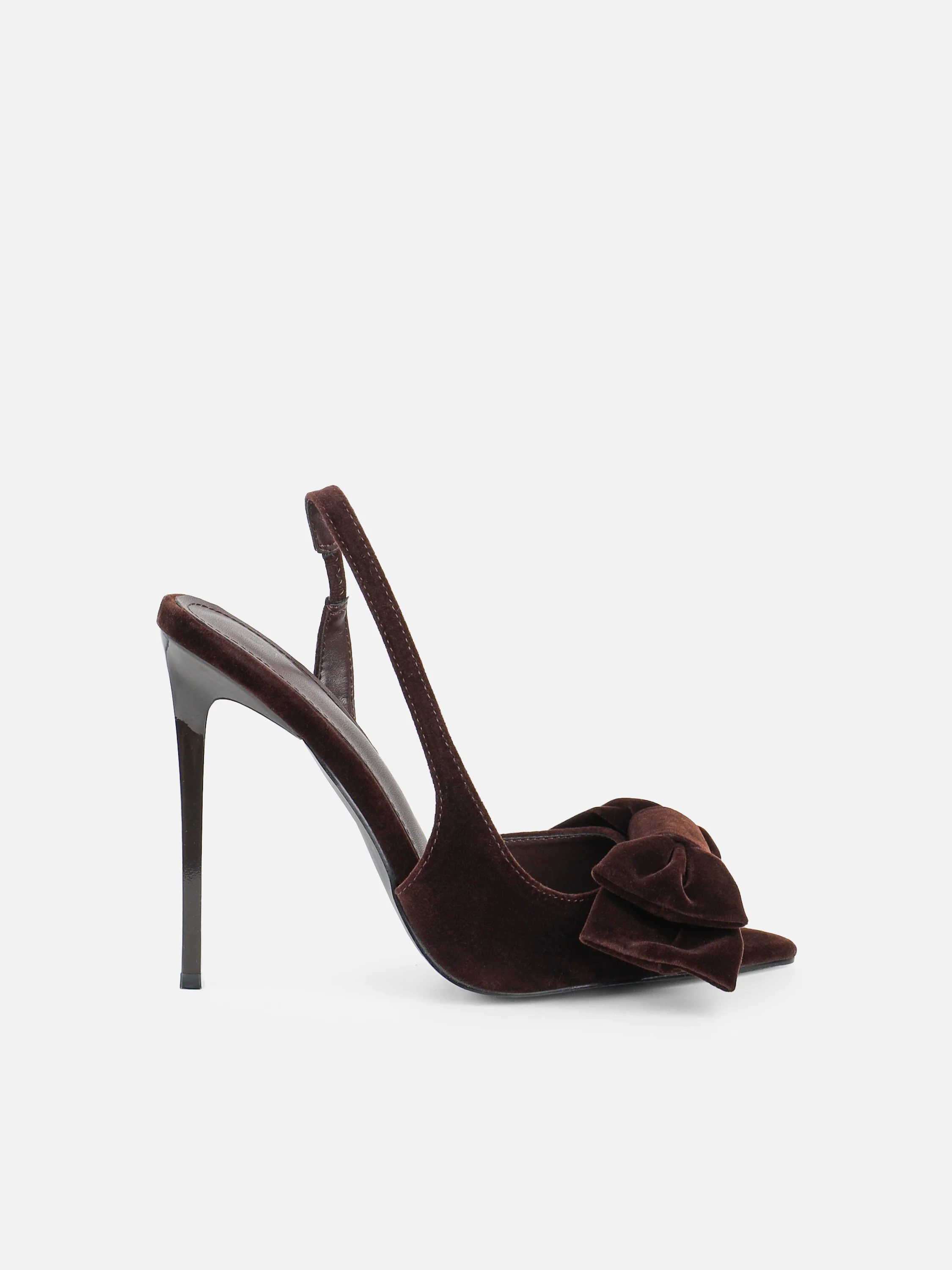 Torrez Brown Velvet Bow Detail Peep Toe Heeled Sandals - Image 2