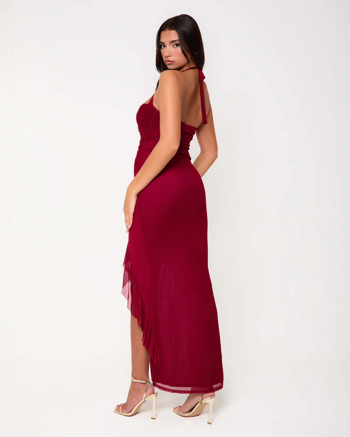 Tribeca Cherry Red Halterneck Maxi Dress - Image 2