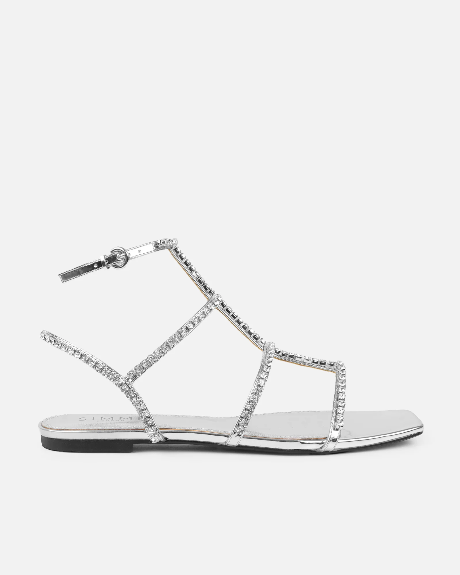 Trinitay Silver Mirror Flat Diamante Sandals - Image 2