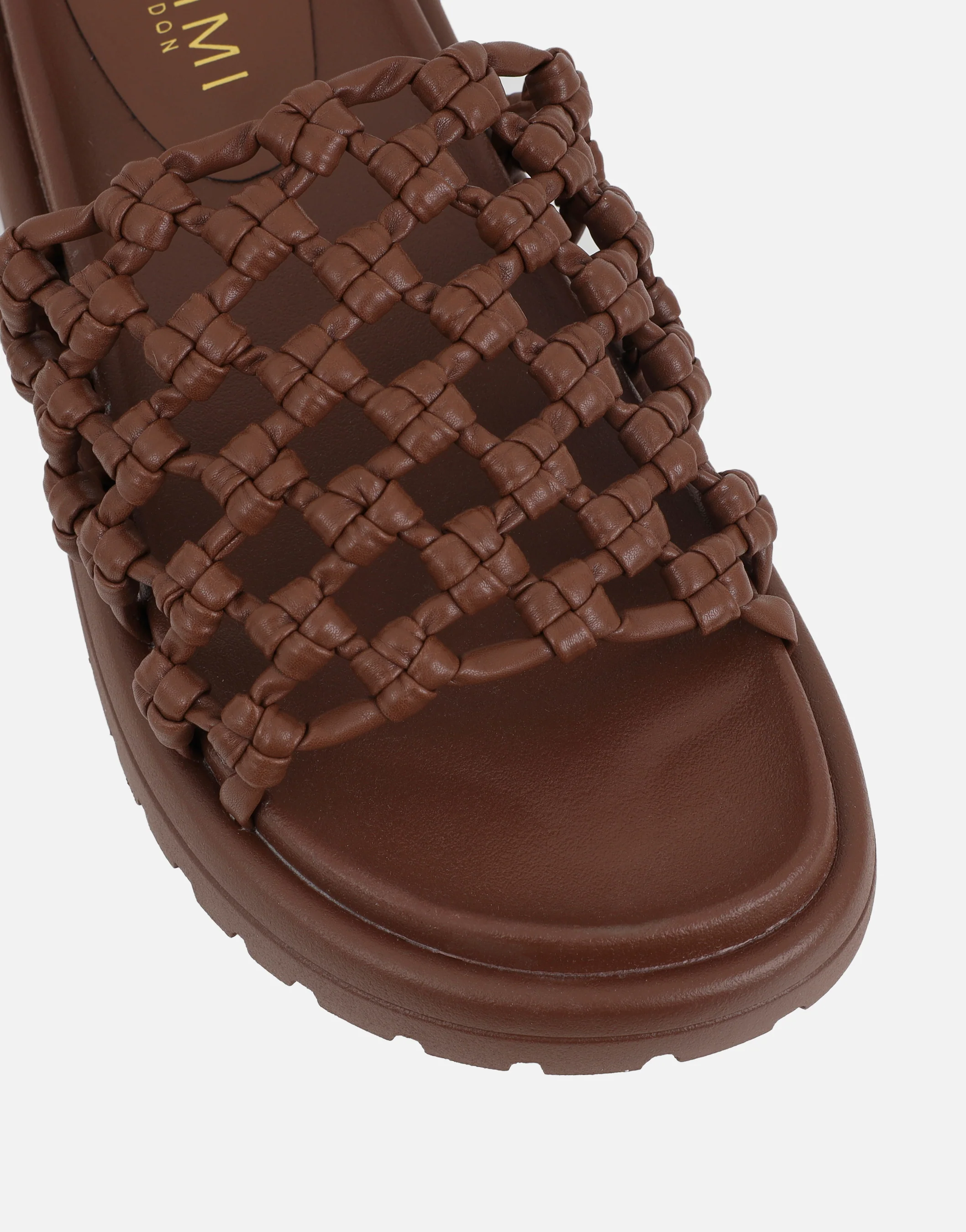Vanya Brown Woven Mesh Chunky Flats - Image 4