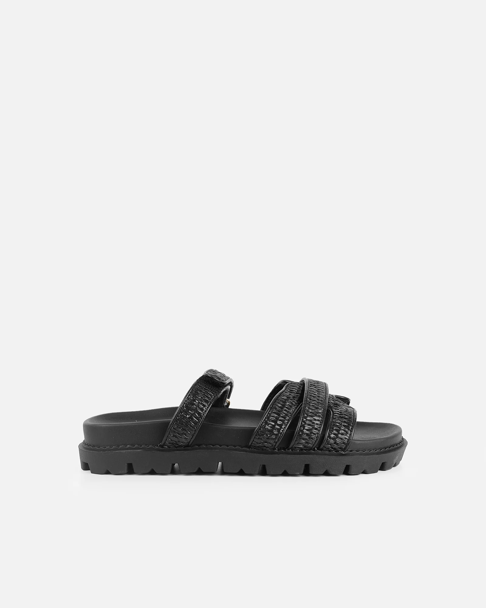 Veil Black Raffia Chunky Sliders - Image 2