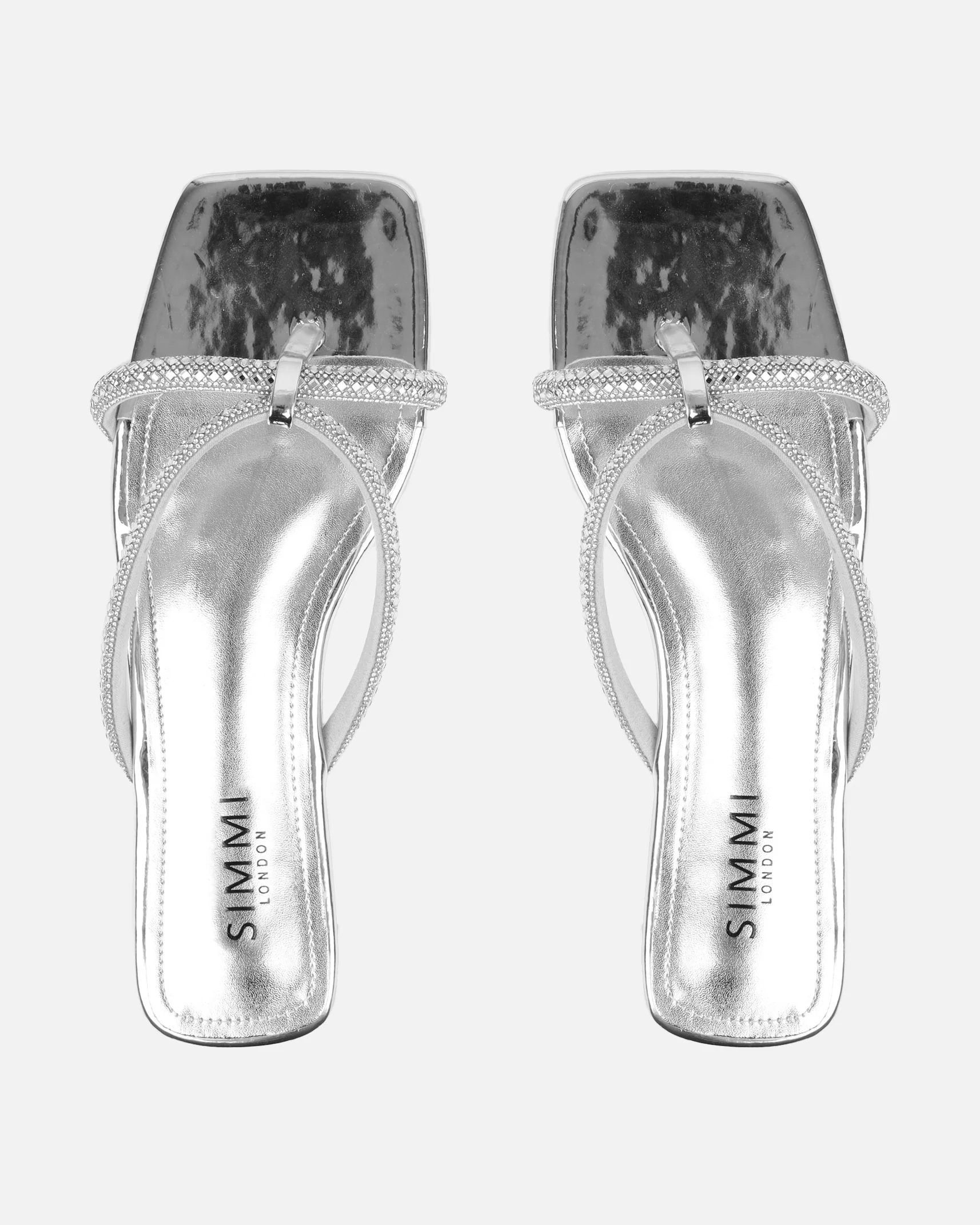 Visha Silver Mirror Effect Diamante Flat Sandals - Image 3