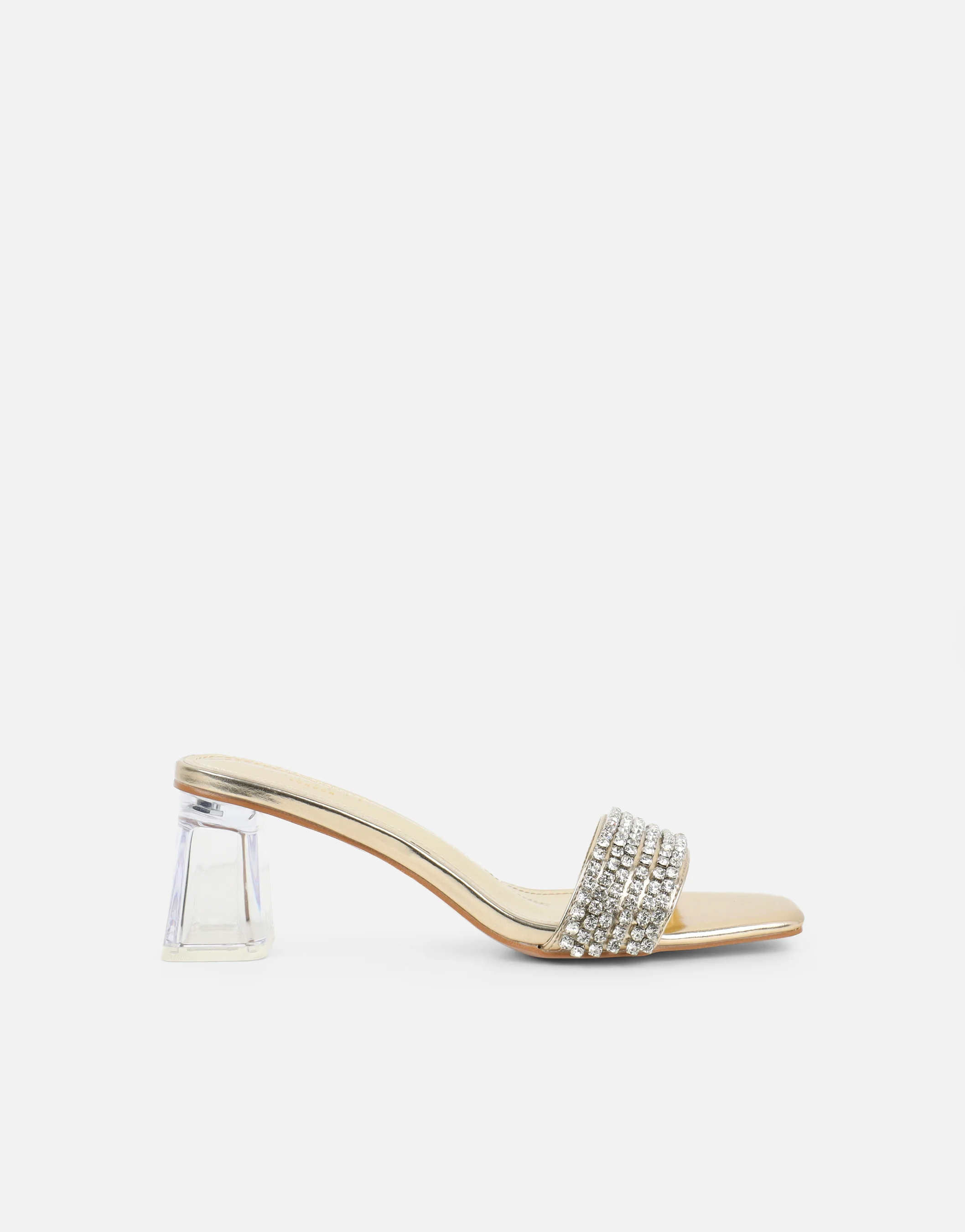 Zeena Gold Metalic Clear Diamante Mules - Image 2